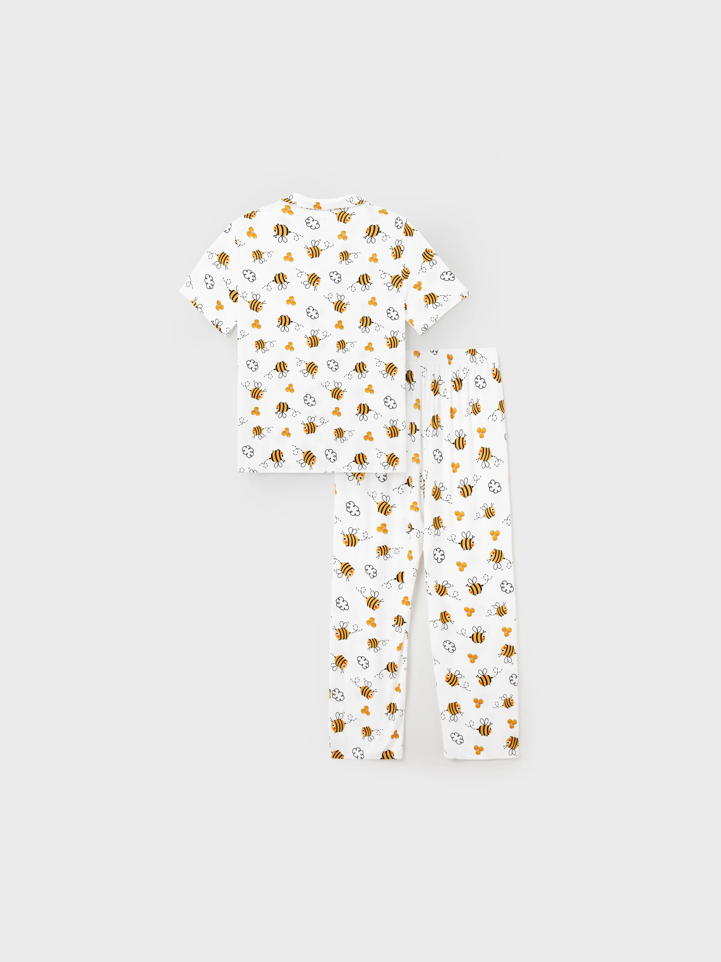 Family Matching Bamboo Pajamas Soft Bamboo Viscose PJs for Men Women Kids Toddler, Cute Bee Print Sleepwear with Short Sleeve Top and Long Pants White - Image 18