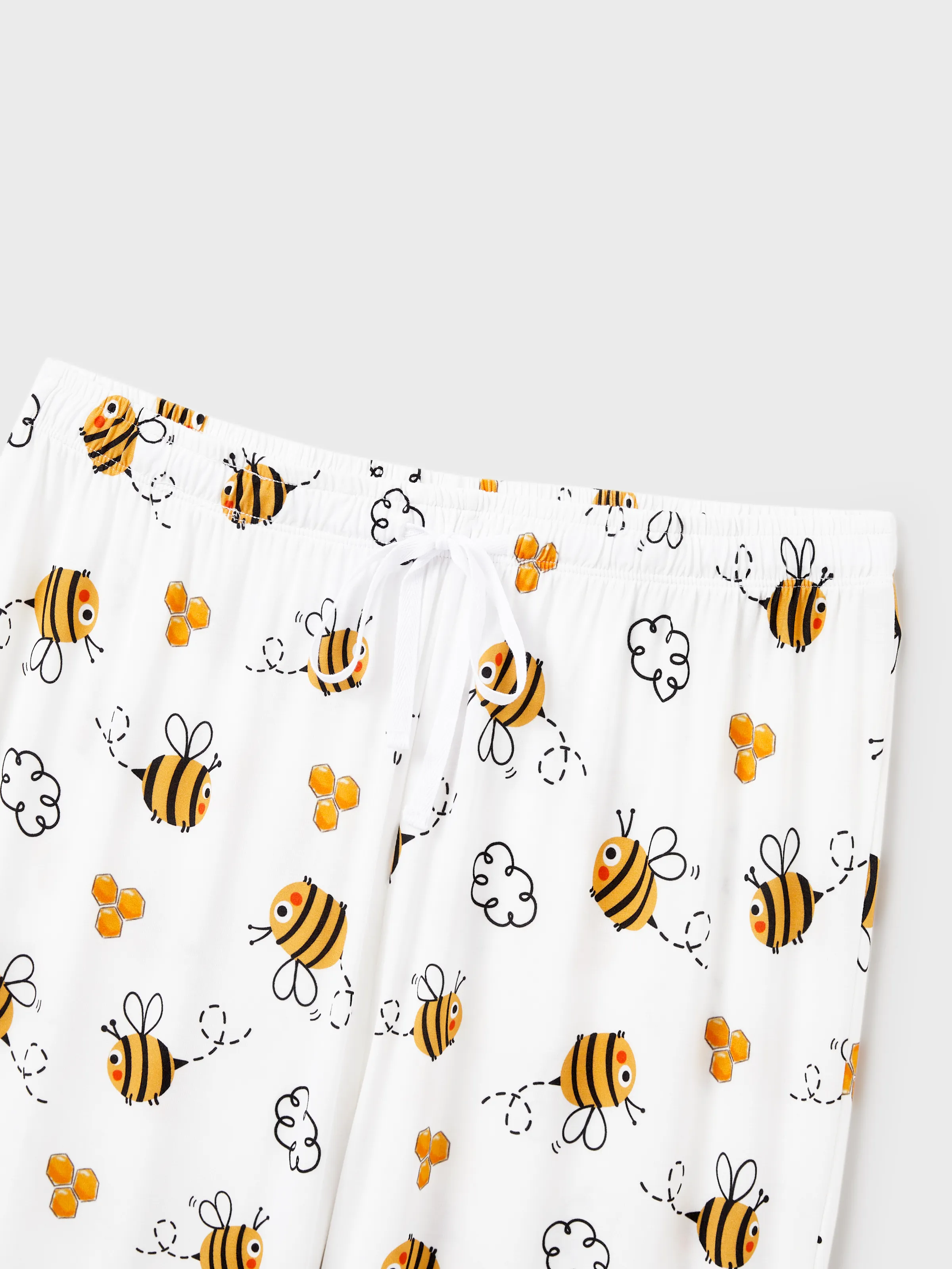 Family Matching Bamboo Pajamas Soft Bamboo Viscose PJs for Men Women Kids Toddler, Cute Bee Print Sleepwear with Short Sleeve Top and Long Pants White - Image 21