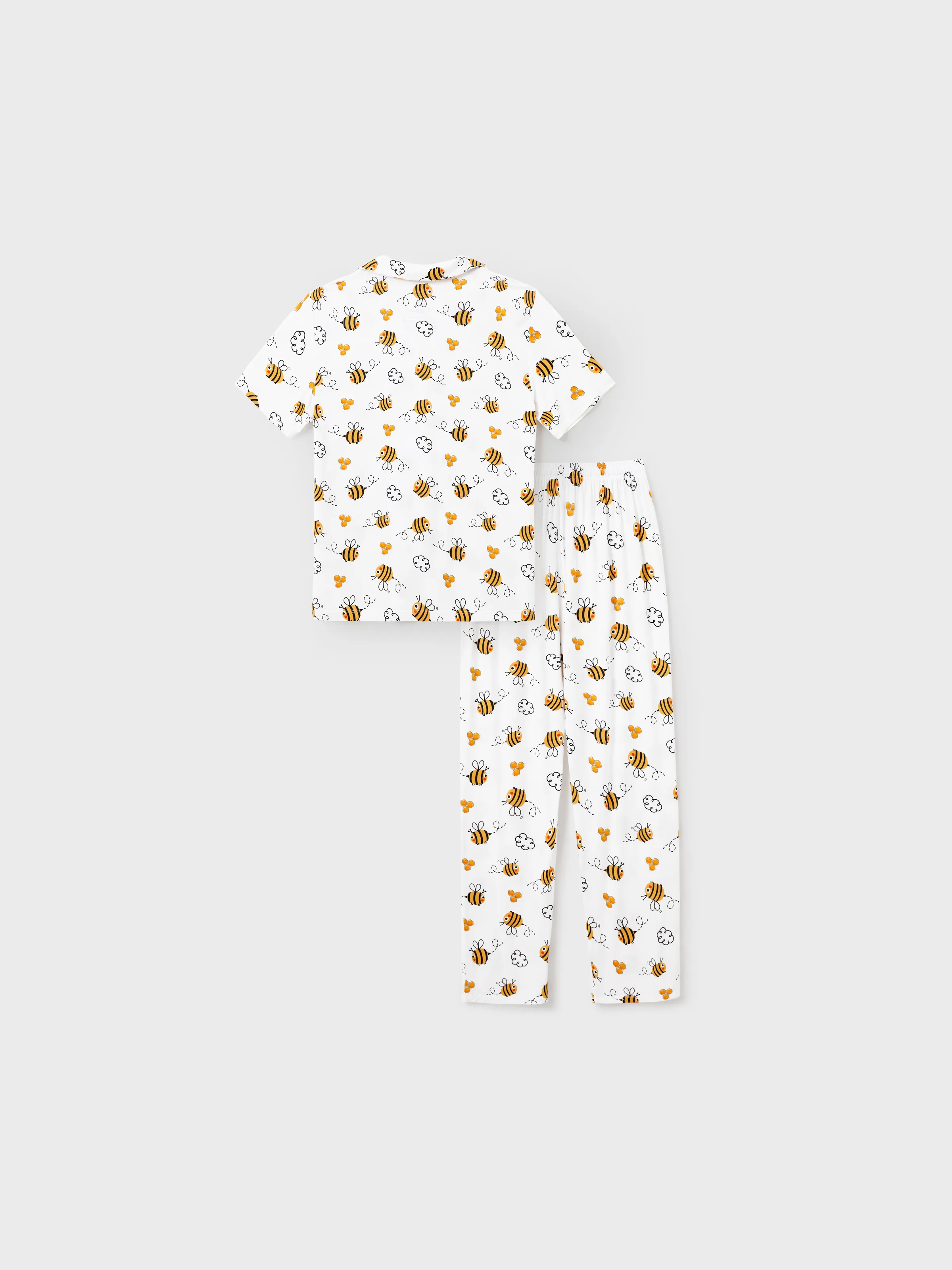 Family Matching Bamboo Pajamas Soft Bamboo Viscose PJs for Men Women Kids Toddler, Cute Bee Print Sleepwear with Short Sleeve Top and Long Pants White - Image 3