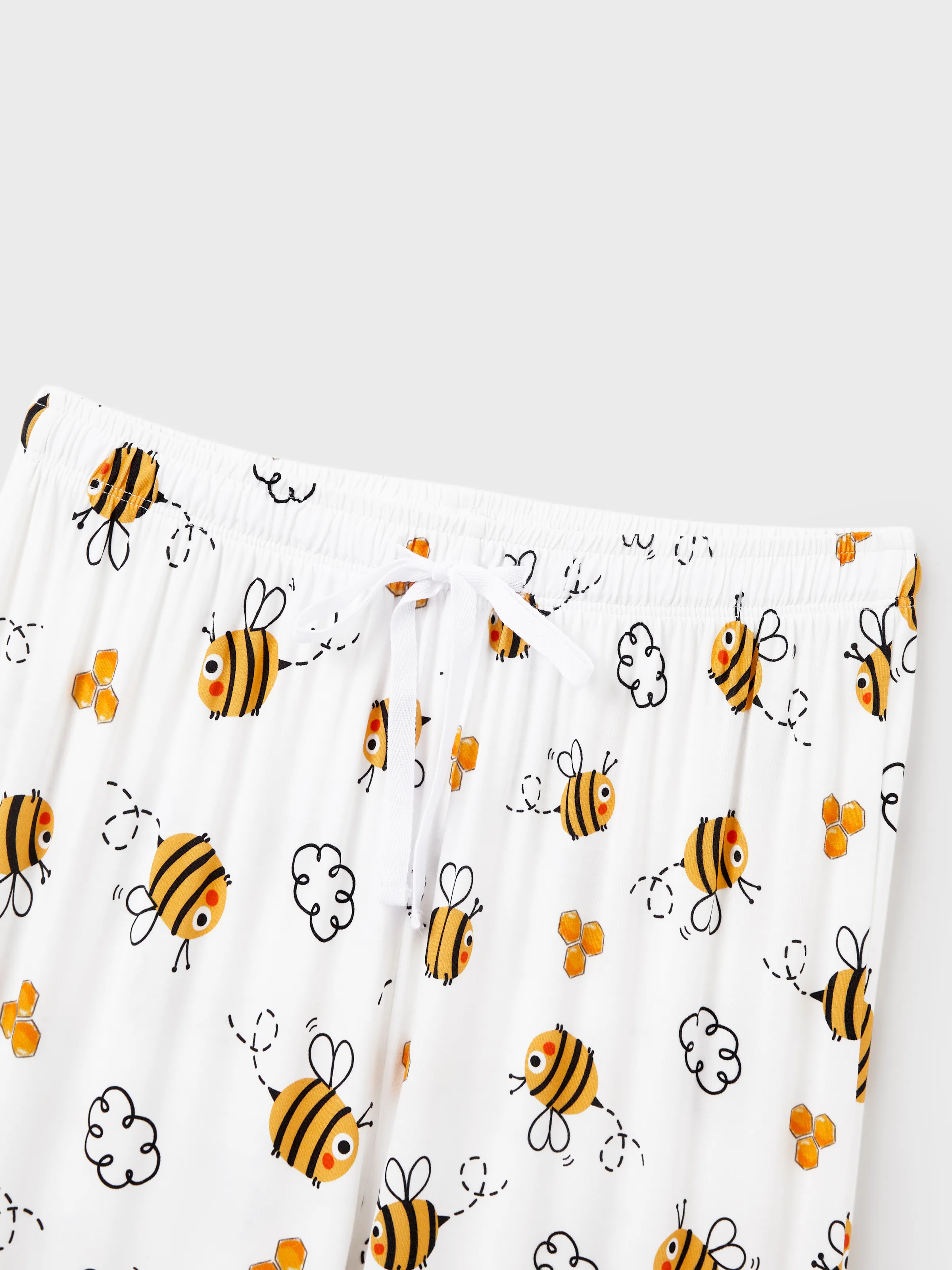 Family Matching Bamboo Pajamas Soft Bamboo Viscose PJs for Men Women Kids Toddler, Cute Bee Print Sleepwear with Short Sleeve Top and Long Pants White - Image 6