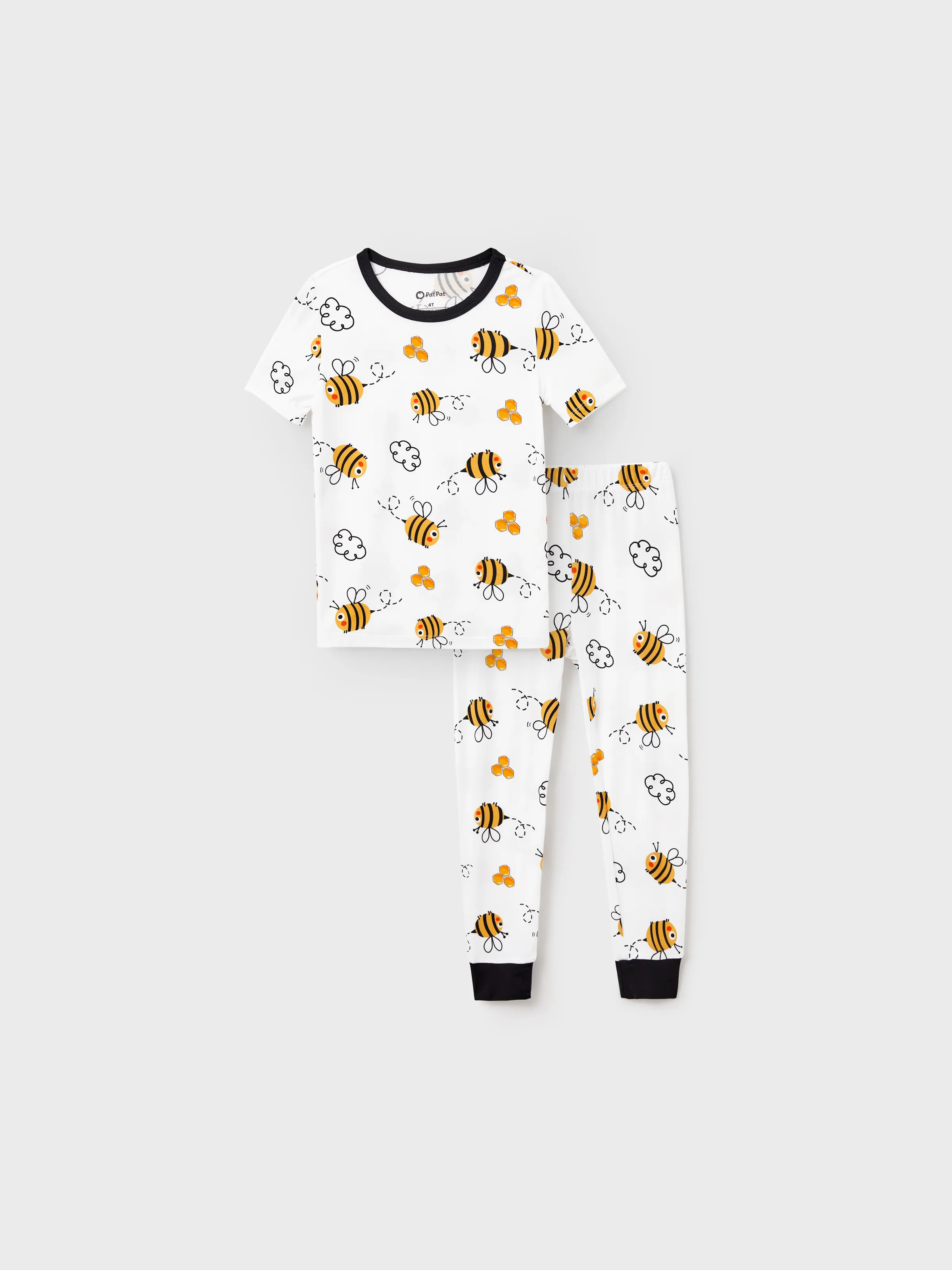 Family Matching Bamboo Pajamas Soft Bamboo Viscose PJs for Men Women Kids Toddler, Cute Bee Print Sleepwear with Short Sleeve Top and Long Pants White - Image 7