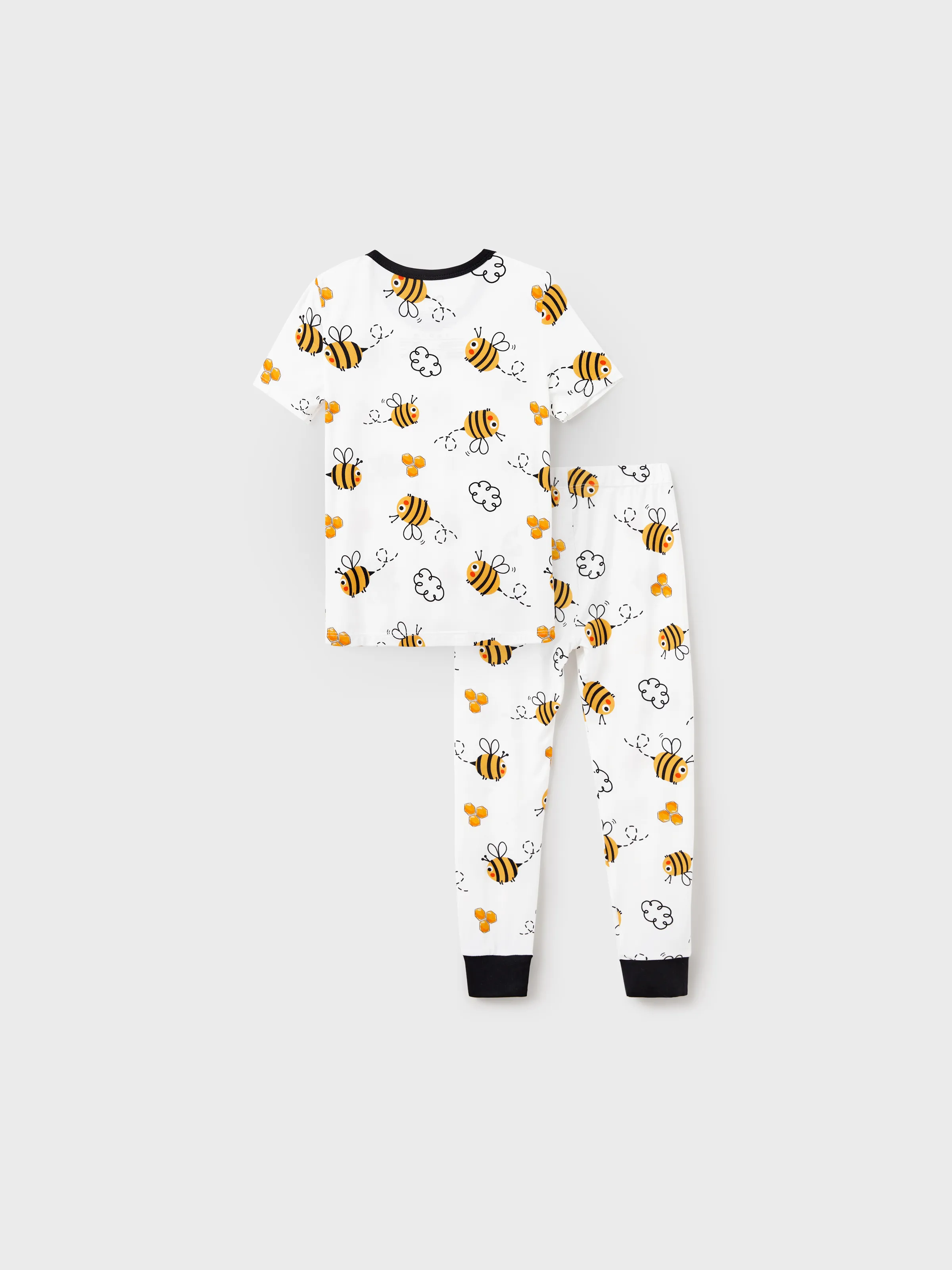 Family Matching Bamboo Pajamas Soft Bamboo Viscose PJs for Men Women Kids Toddler, Cute Bee Print Sleepwear with Short Sleeve Top and Long Pants White - Image 8