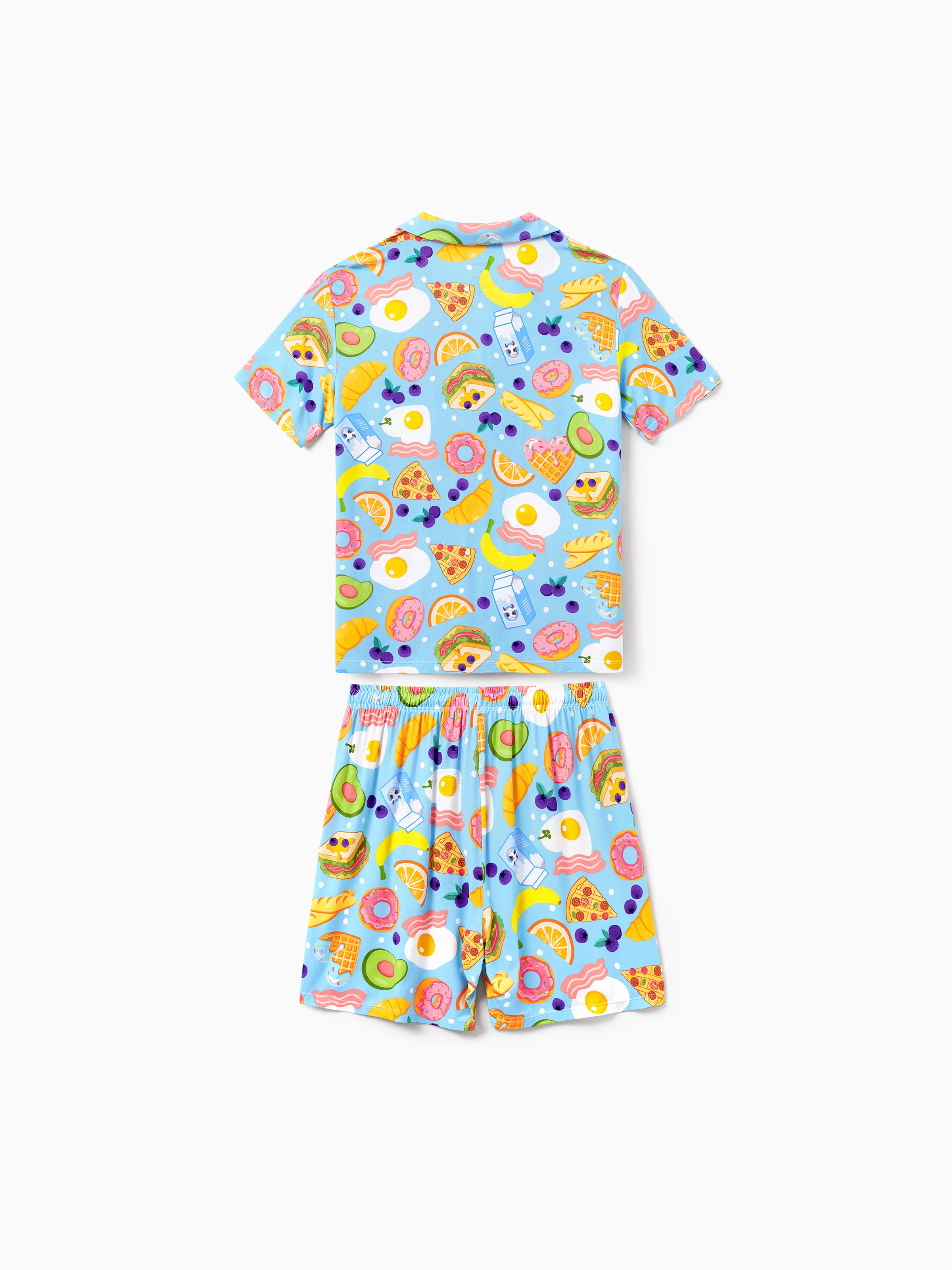 Family Matching Bamboo Pajamas Soft Bamboo Viscose PJs for Men Women Kids Toddler, Fun Food & Fruit Print Short-sleeve Sleepwear Blue - Image 3