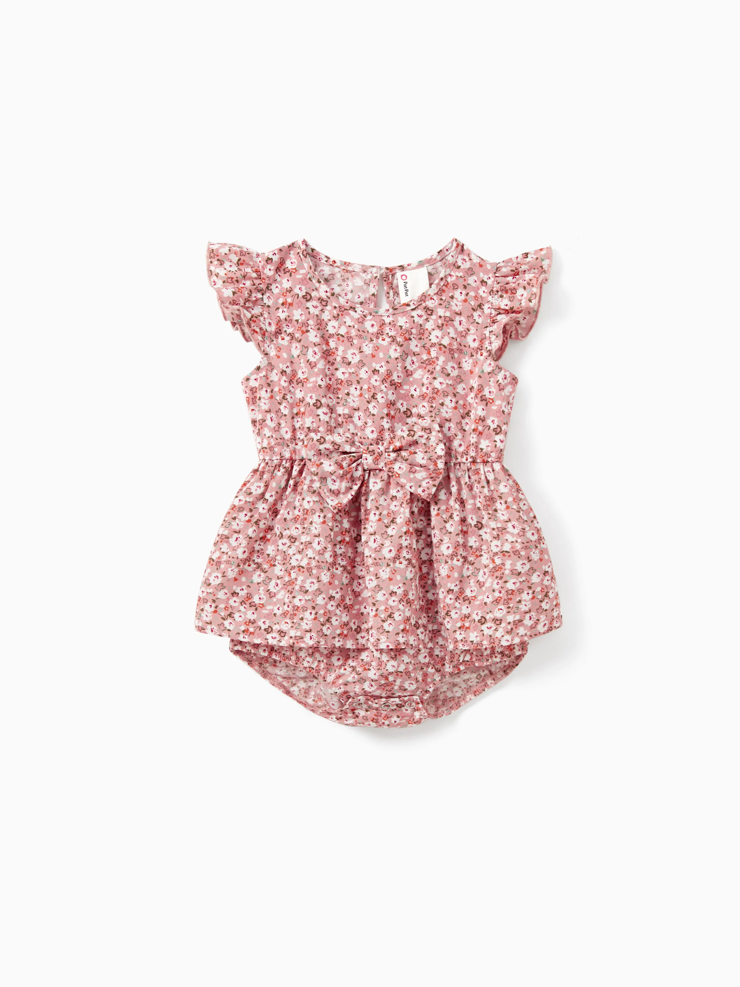 Family Matching Blue Cotton Colorblock Tee Shirt or Floral Print Smocking Puff-sleeve Dress Set  Pink - Image 11