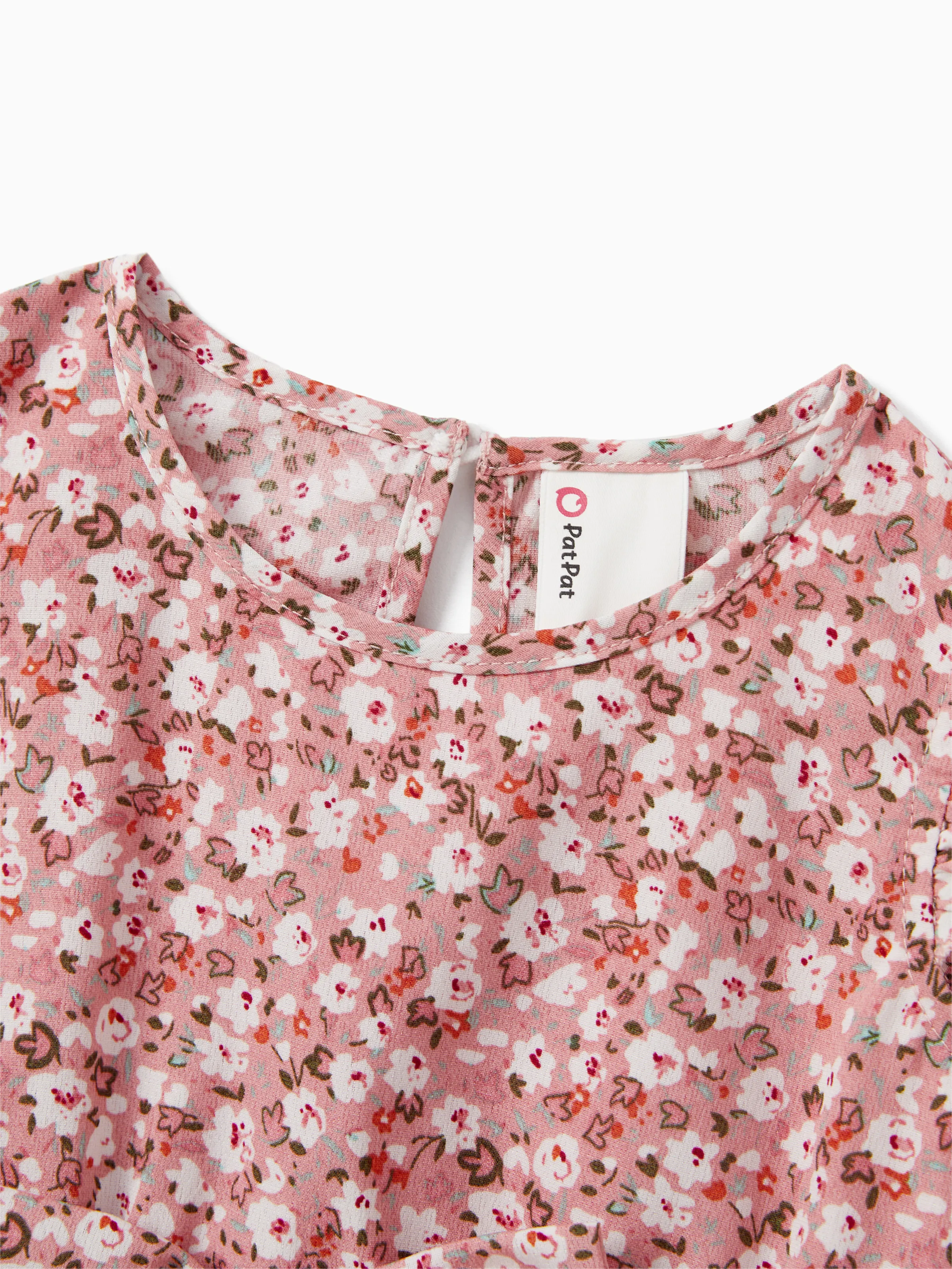 Family Matching Blue Cotton Colorblock Tee Shirt or Floral Print Smocking Puff-sleeve Dress Set  Pink - Image 13