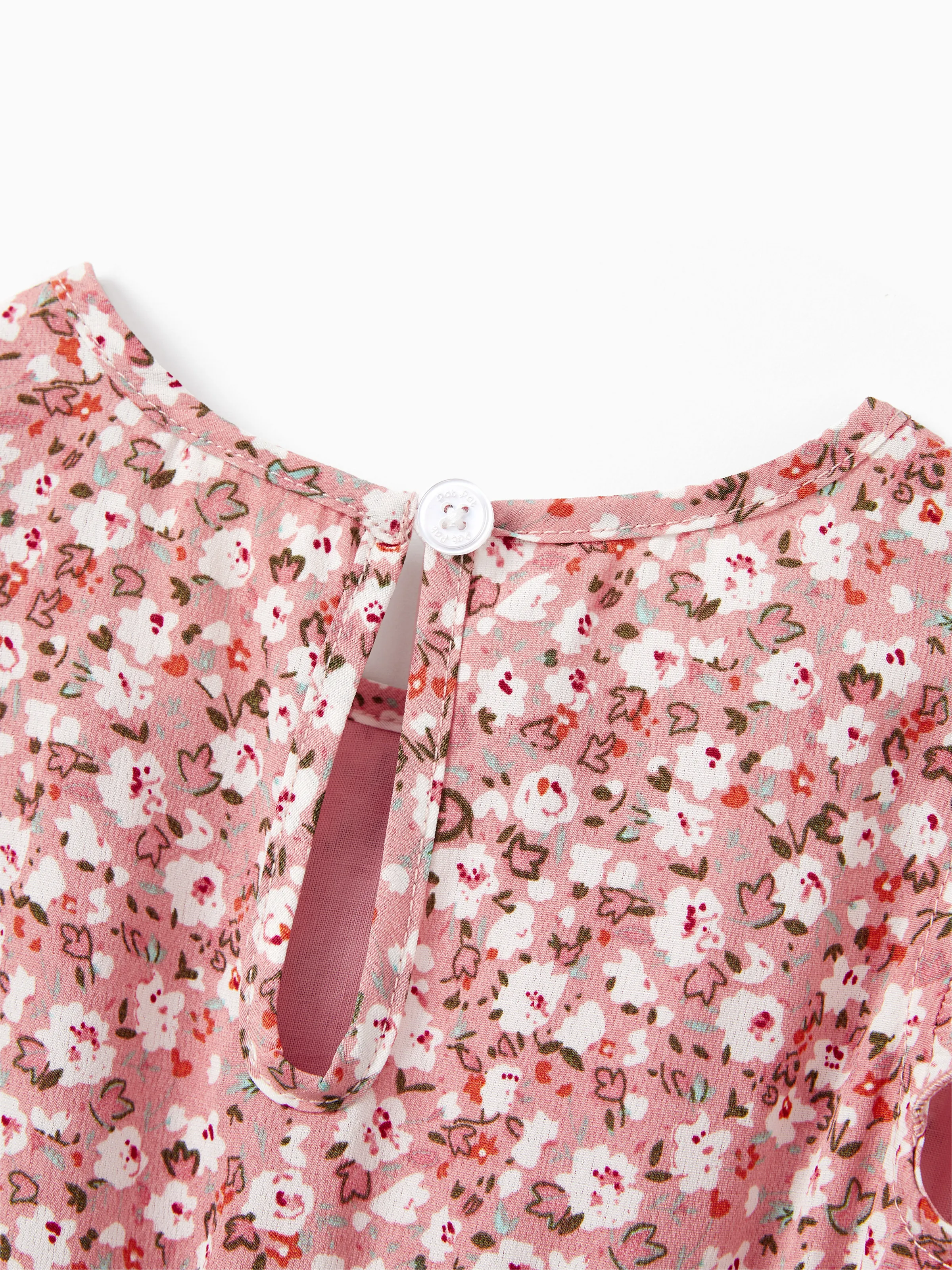 Family Matching Blue Cotton Colorblock Tee Shirt or Floral Print Smocking Puff-sleeve Dress Set  Pink - Image 15