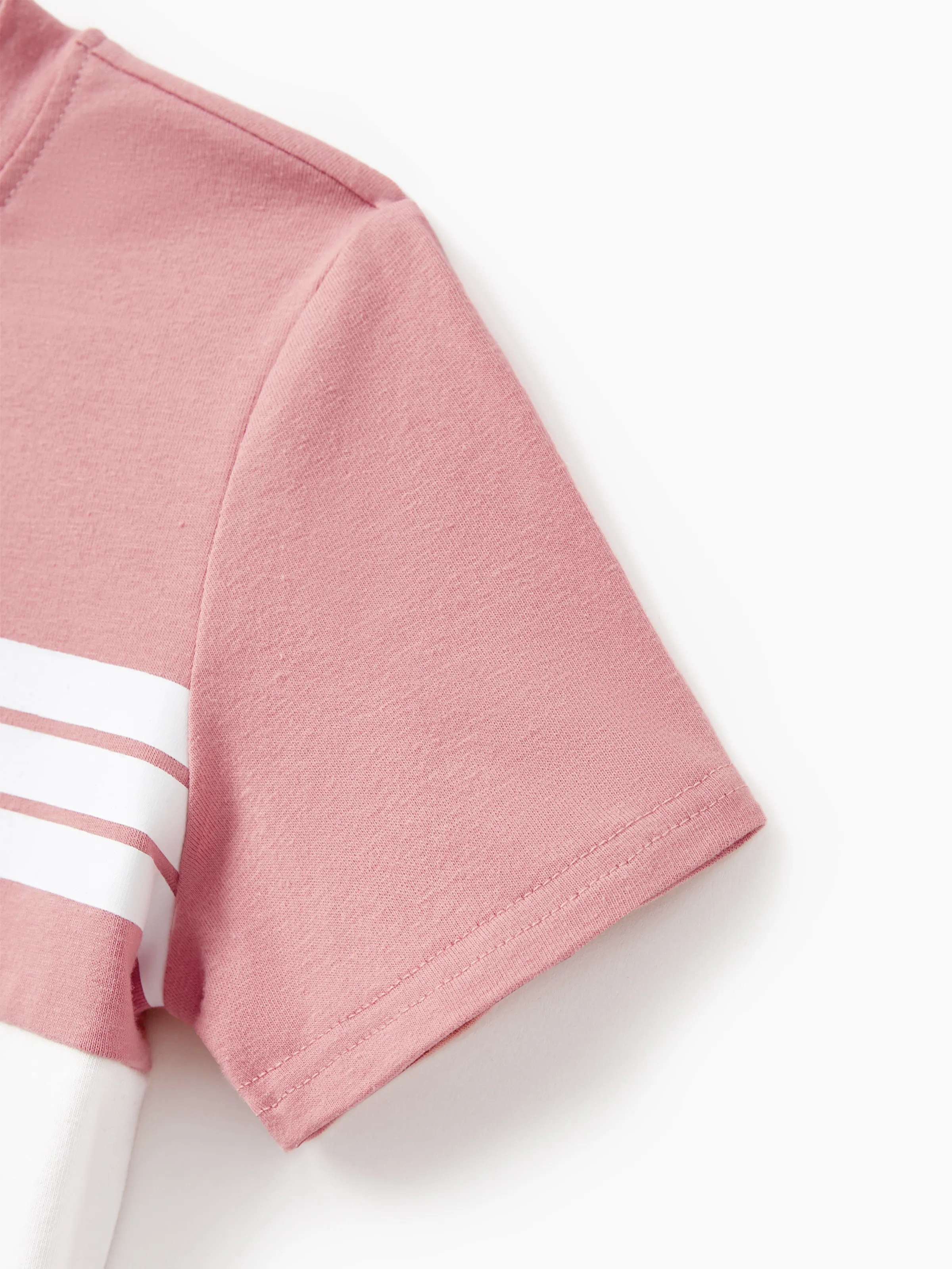 Family Matching Blue Cotton Colorblock Tee Shirt or Floral Print Smocking Puff-sleeve Dress Set  Pink - Image 19