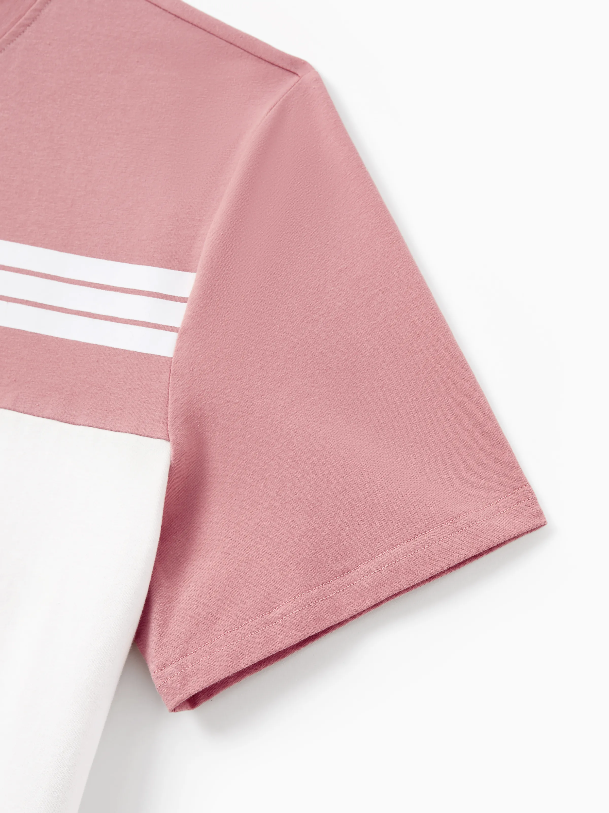 Family Matching Blue Cotton Colorblock Tee Shirt or Floral Print Smocking Puff-sleeve Dress Set  Pink - Image 24