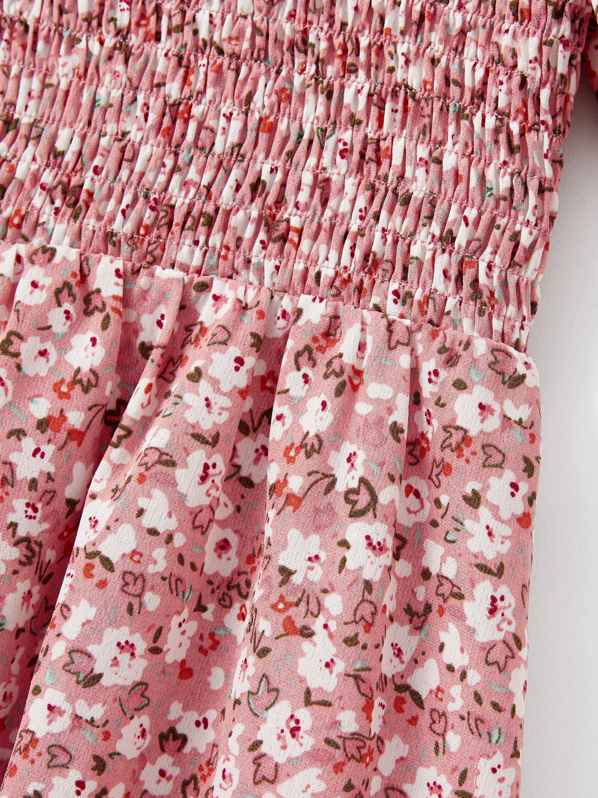 Family Matching Blue Cotton Colorblock Tee Shirt or Floral Print Smocking Puff-sleeve Dress Set  Pink - Image 9