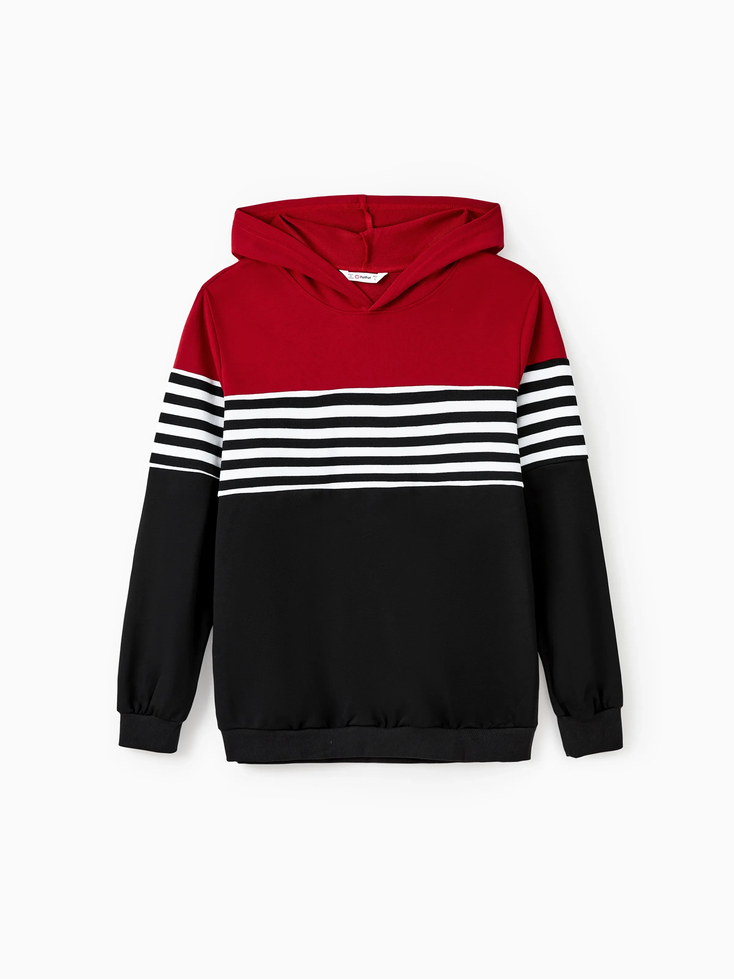 Family Matching Casual Color-block Stripes Print Long Sleeve Hooded Tops Color block - Image 17