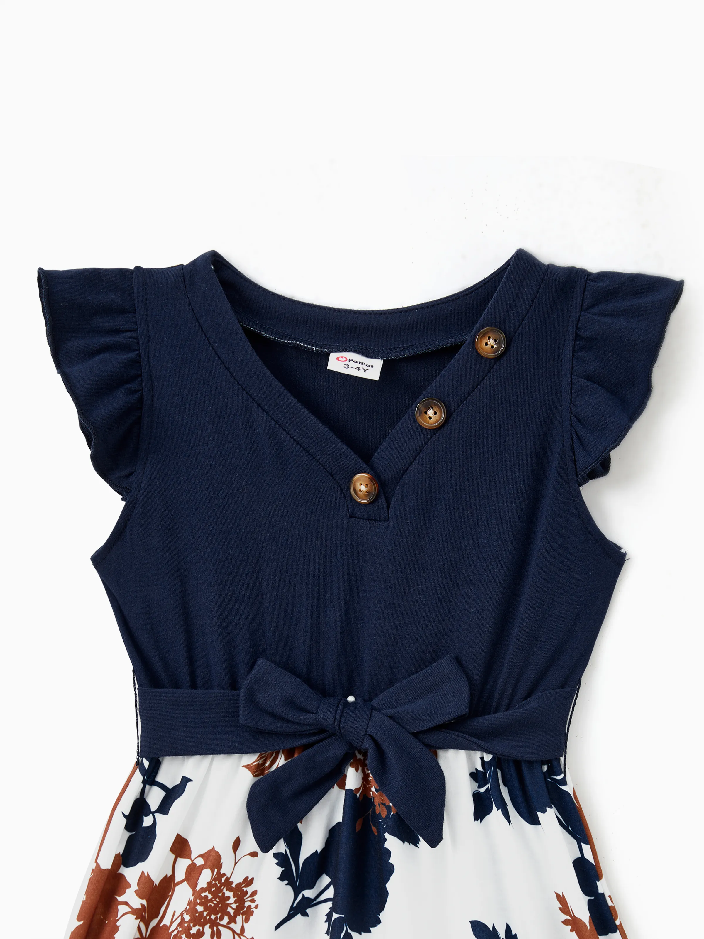 Family Matching Casual Dress or T-Shirt, Solid Color, Fabric Stitching royalblue - Image 10