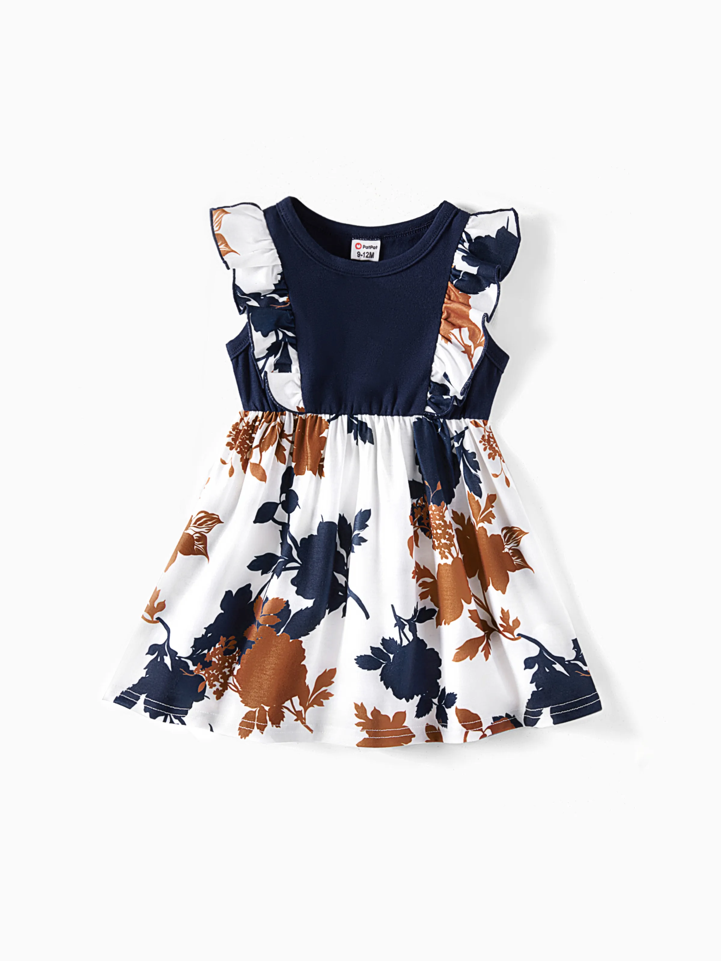 Family Matching Casual Dress or T-Shirt, Solid Color, Fabric Stitching royalblue - Image 12