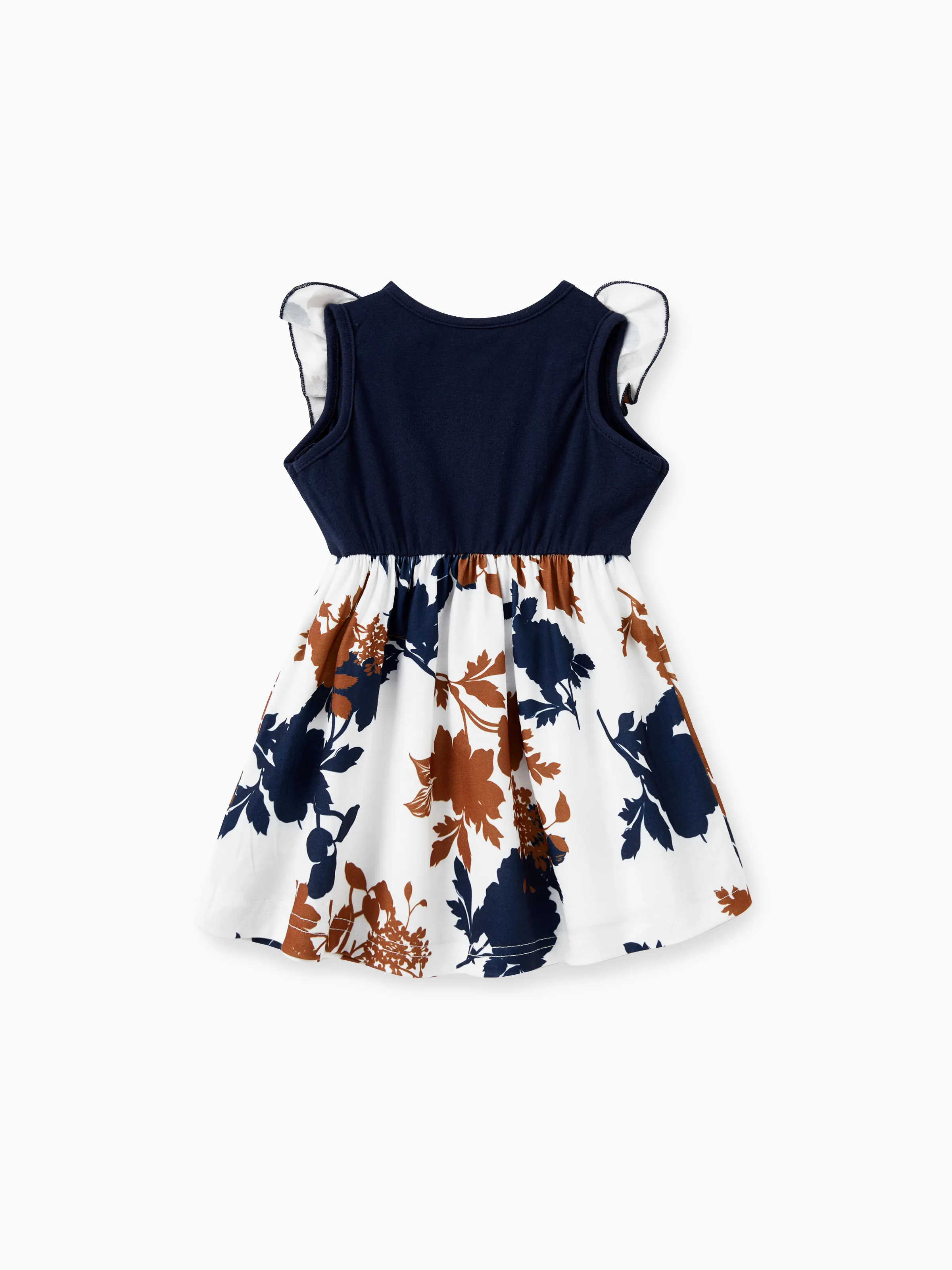 Family Matching Casual Dress or T-Shirt, Solid Color, Fabric Stitching royalblue - Image 13