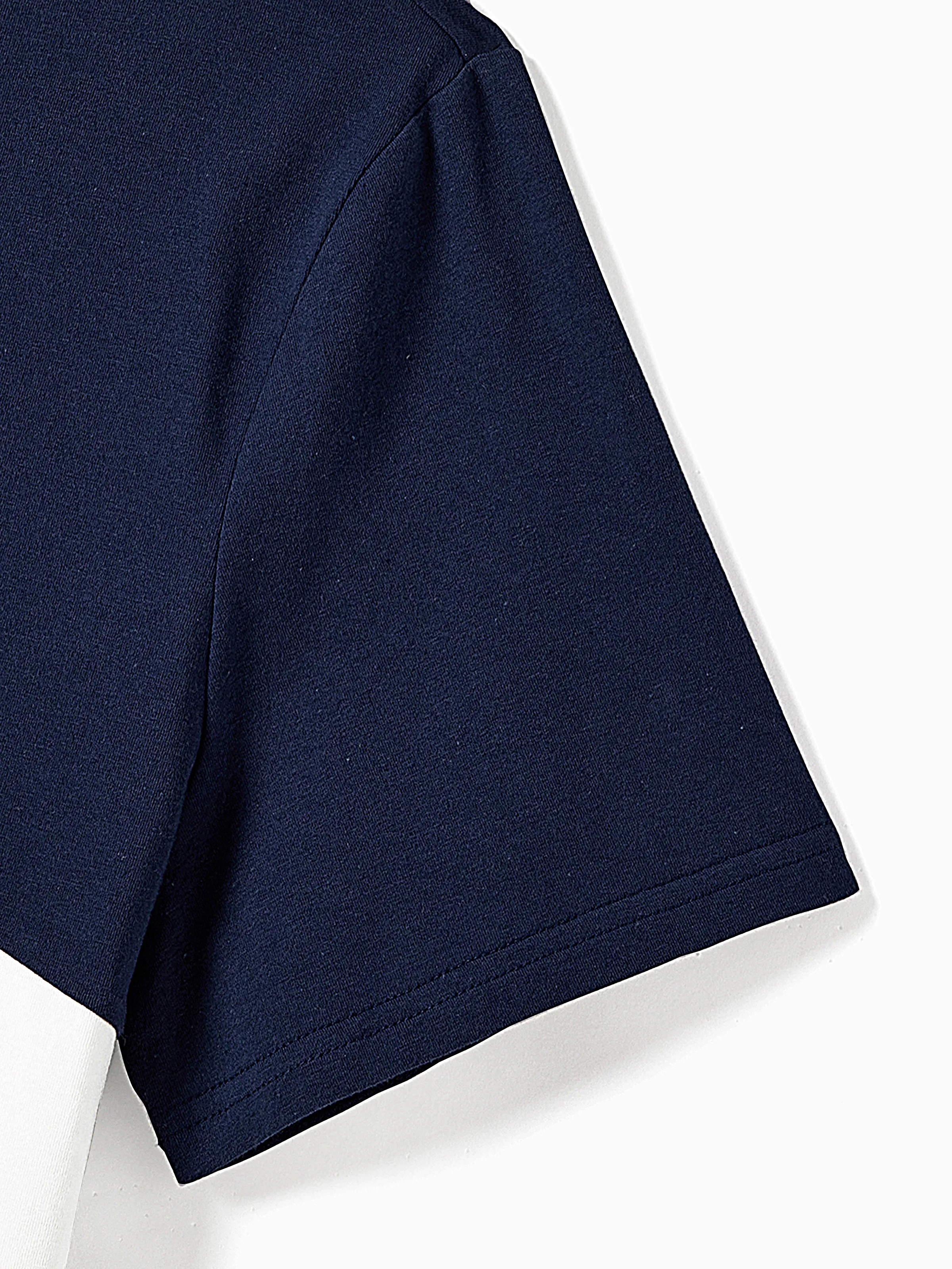 Family Matching Casual Dress or T-Shirt, Solid Color, Fabric Stitching royalblue - Image 23