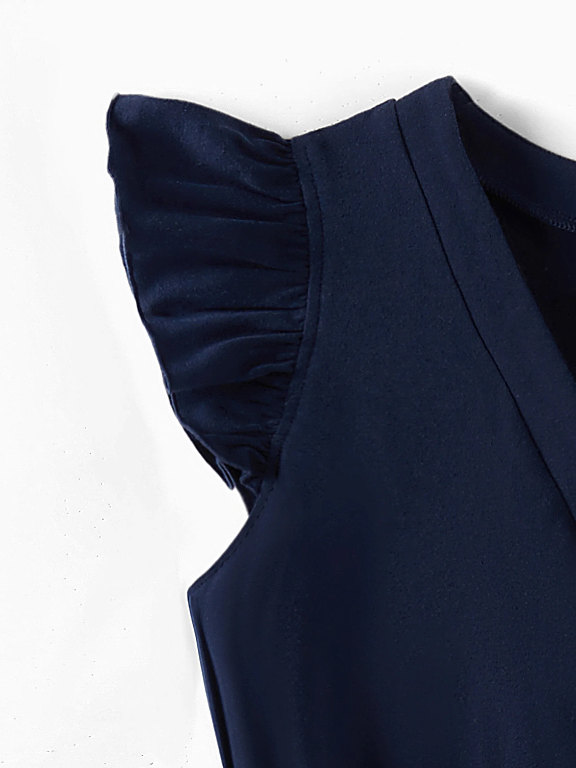 Family Matching Casual Dress or T-Shirt, Solid Color, Fabric Stitching royalblue - Image 4