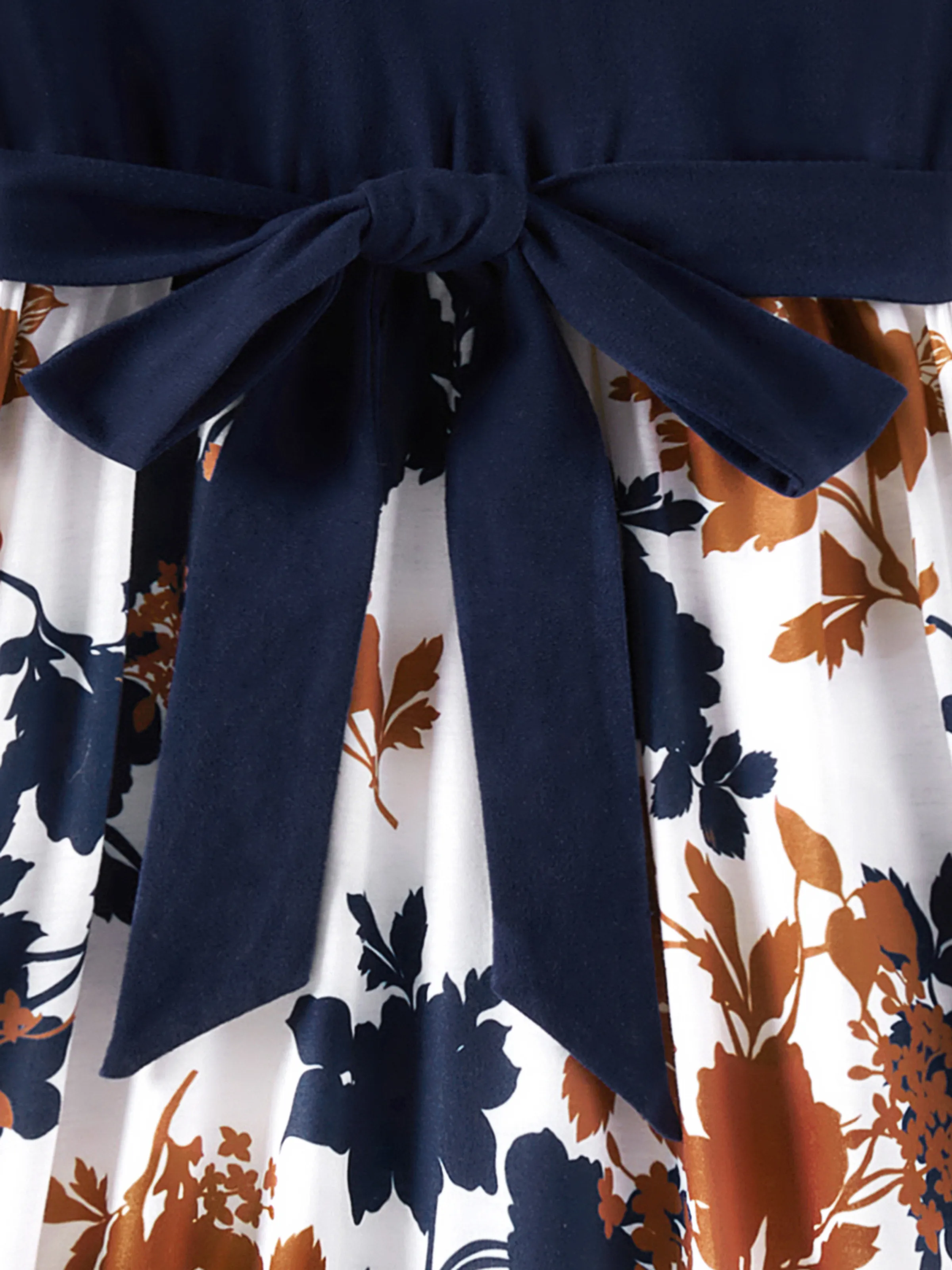 Family Matching Casual Dress or T-Shirt, Solid Color, Fabric Stitching royalblue - Image 6