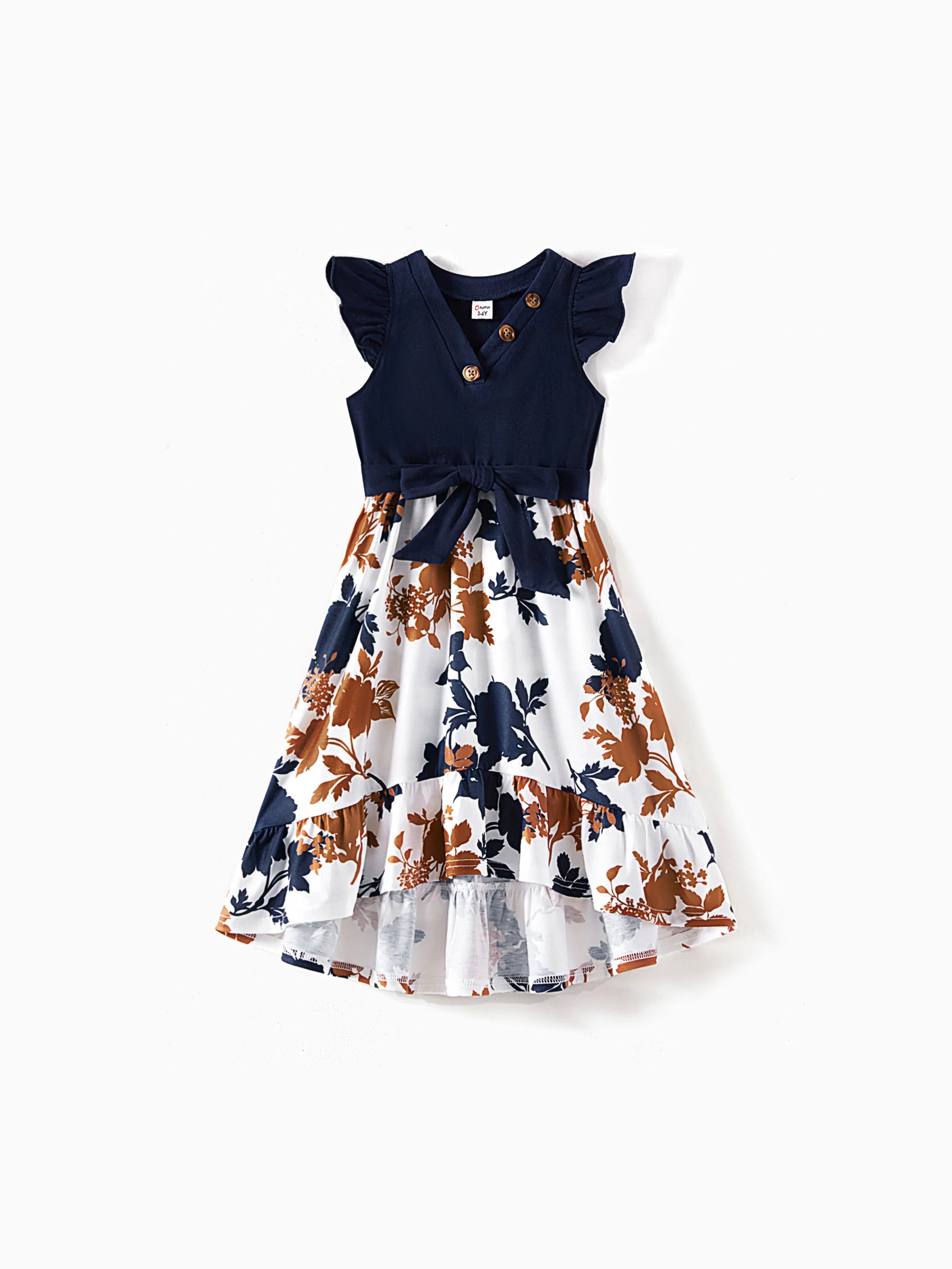 Family Matching Casual Dress or T-Shirt, Solid Color, Fabric Stitching royalblue - Image 7