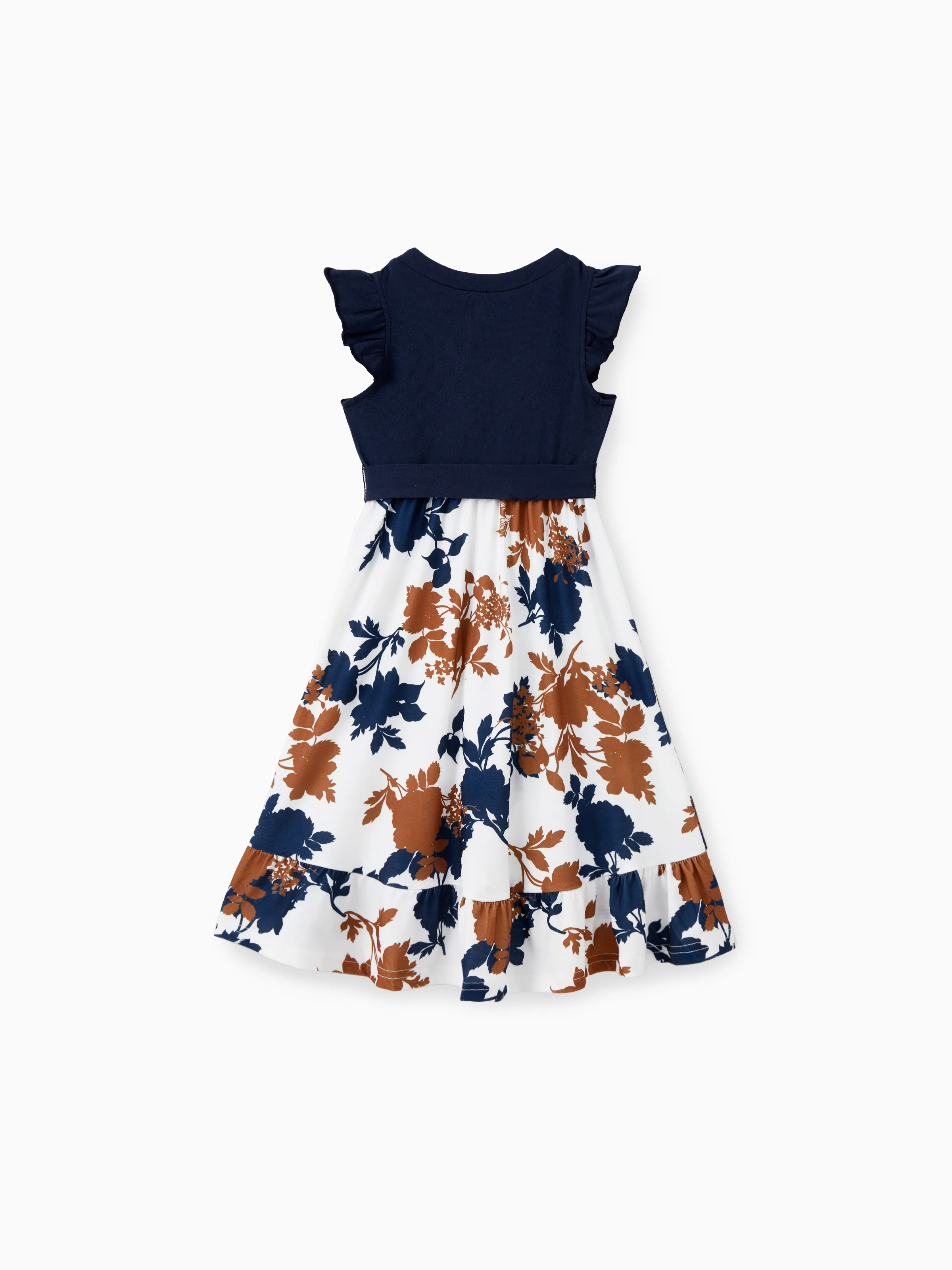 Family Matching Casual Dress or T-Shirt, Solid Color, Fabric Stitching royalblue - Image 8