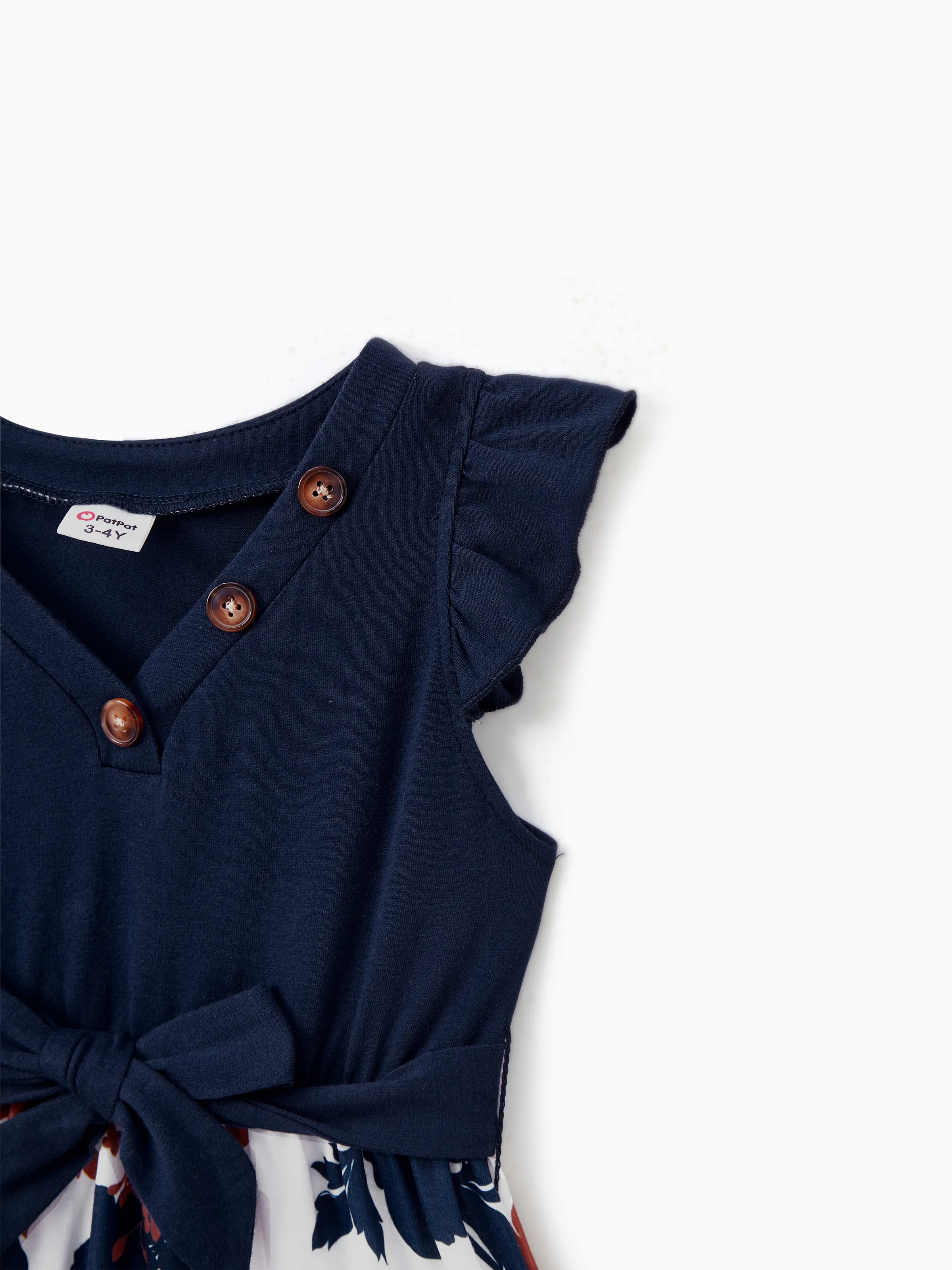 Family Matching Casual Dress or T-Shirt, Solid Color, Fabric Stitching royalblue - Image 9