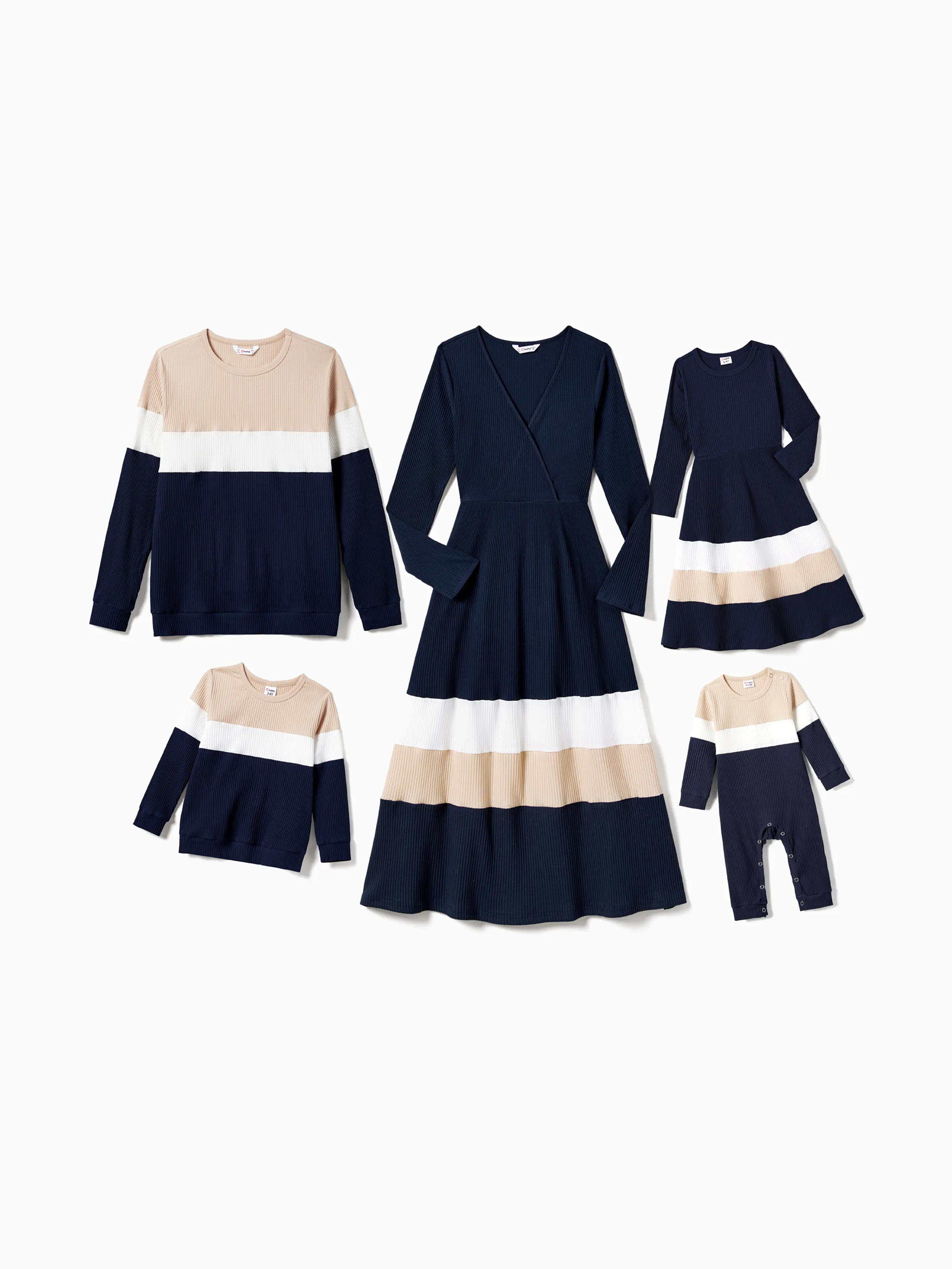 Family Matching Color-Block Knit Long-Sleeved Dresses And Tops Sets Multi-color - Image 13