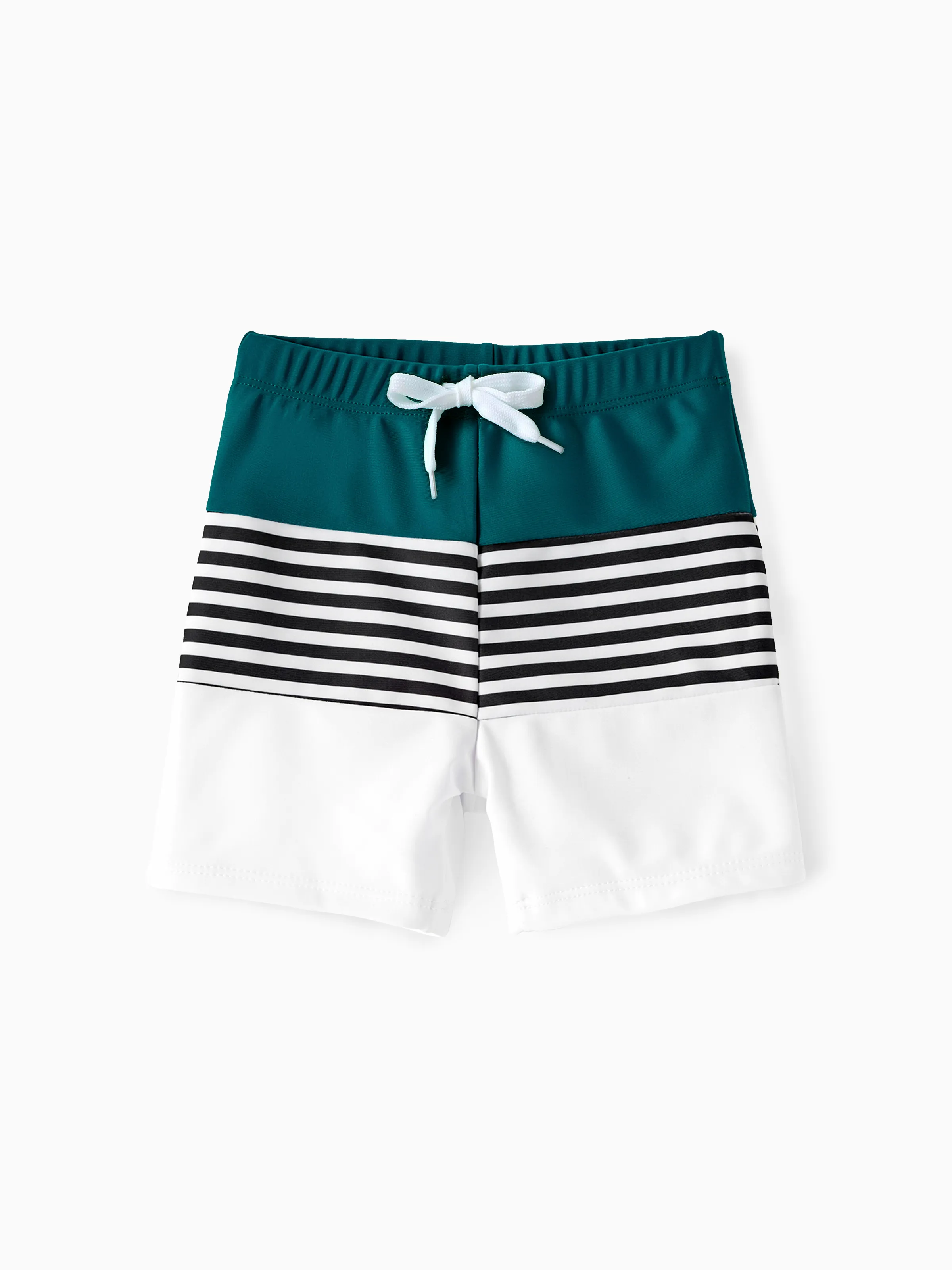 Family Matching Colorblock One Shoulder Cut Out One-piece Swimsuit and Striped Spliced Swim Trunks Shorts DeepTurquoise - Image 13