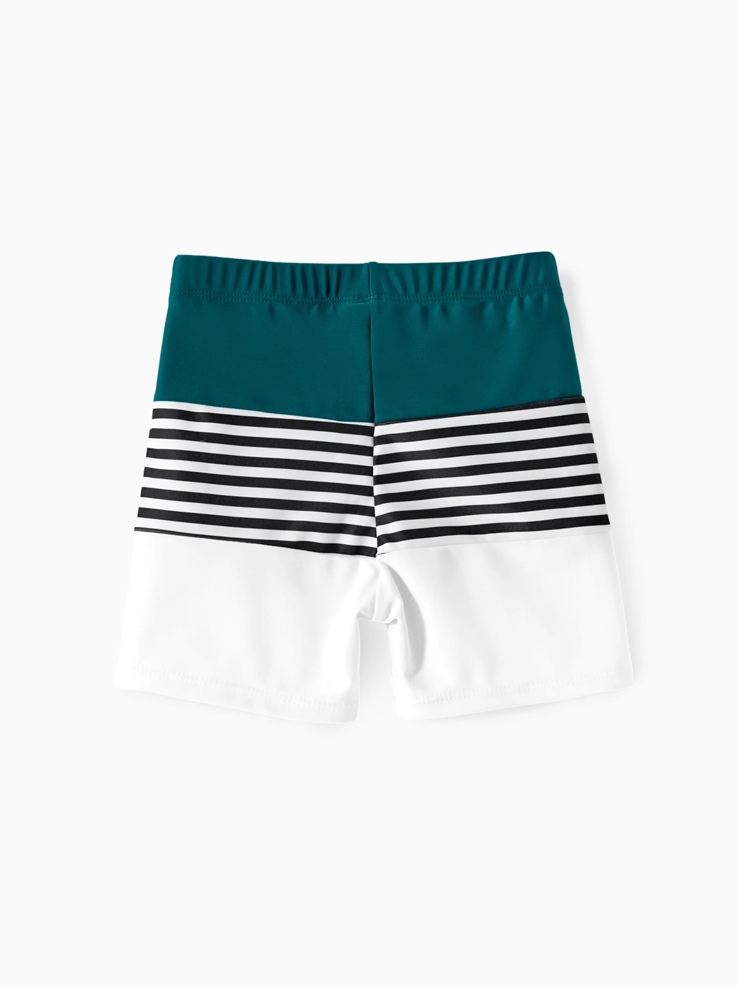 Family Matching Colorblock One Shoulder Cut Out One-piece Swimsuit and Striped Spliced Swim Trunks Shorts DeepTurquoise - Image 14