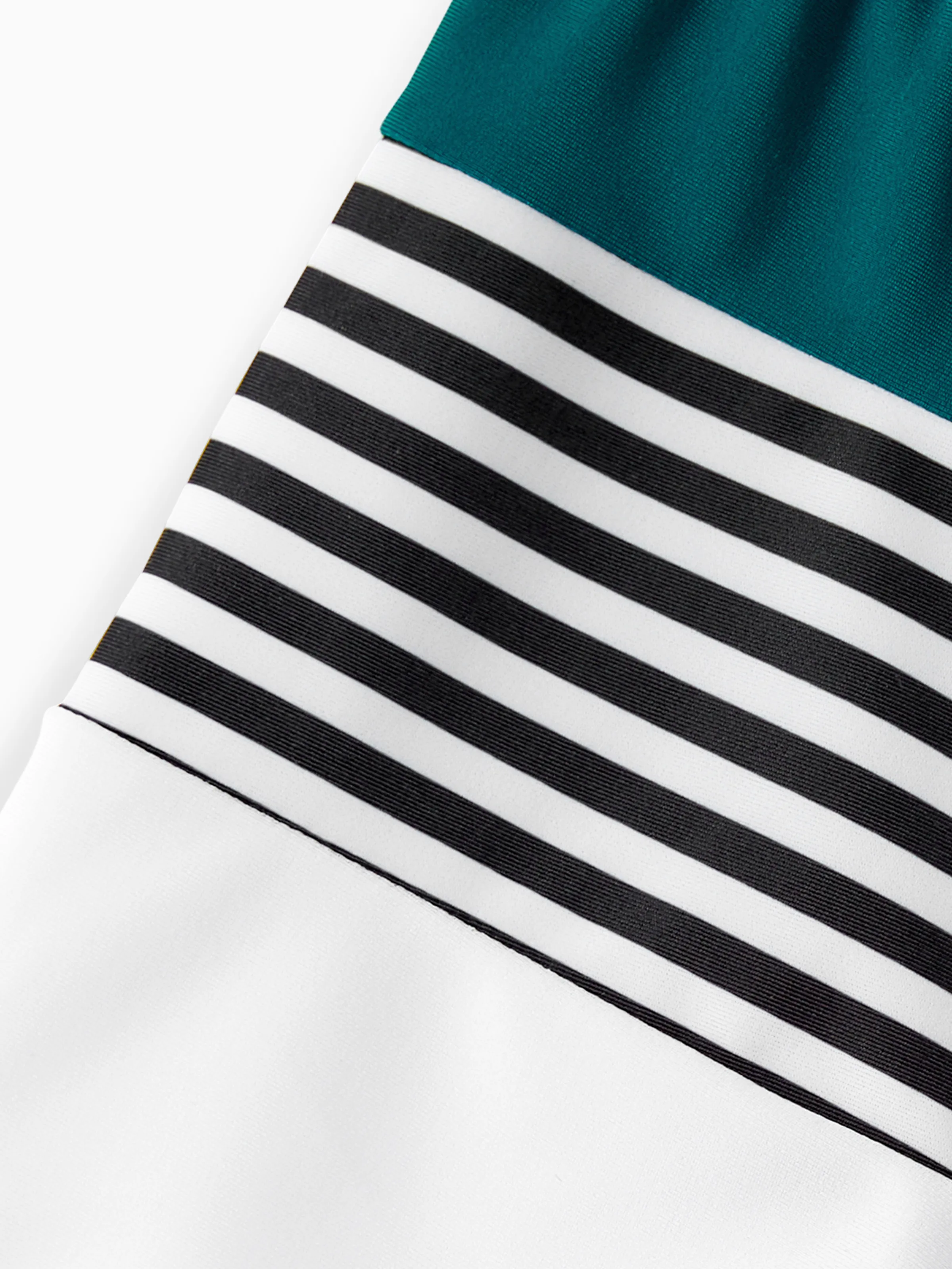 Family Matching Colorblock One Shoulder Cut Out One-piece Swimsuit and Striped Spliced Swim Trunks Shorts DeepTurquoise - Image 16