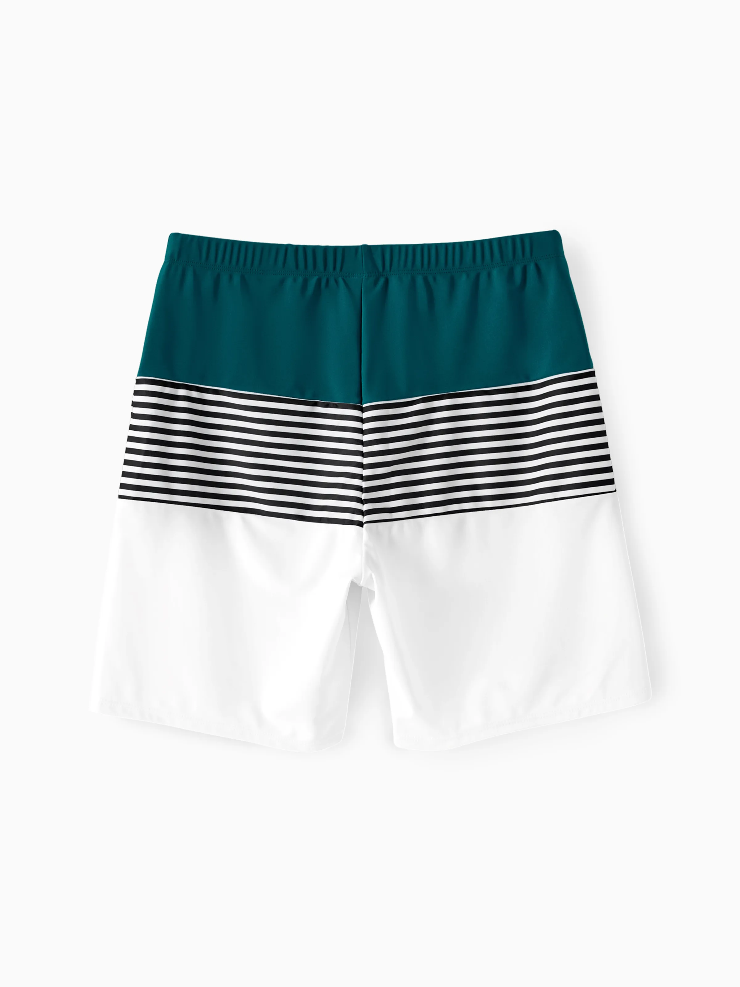 Family Matching Colorblock One Shoulder Cut Out One-piece Swimsuit and Striped Spliced Swim Trunks Shorts DeepTurquoise - Image 19
