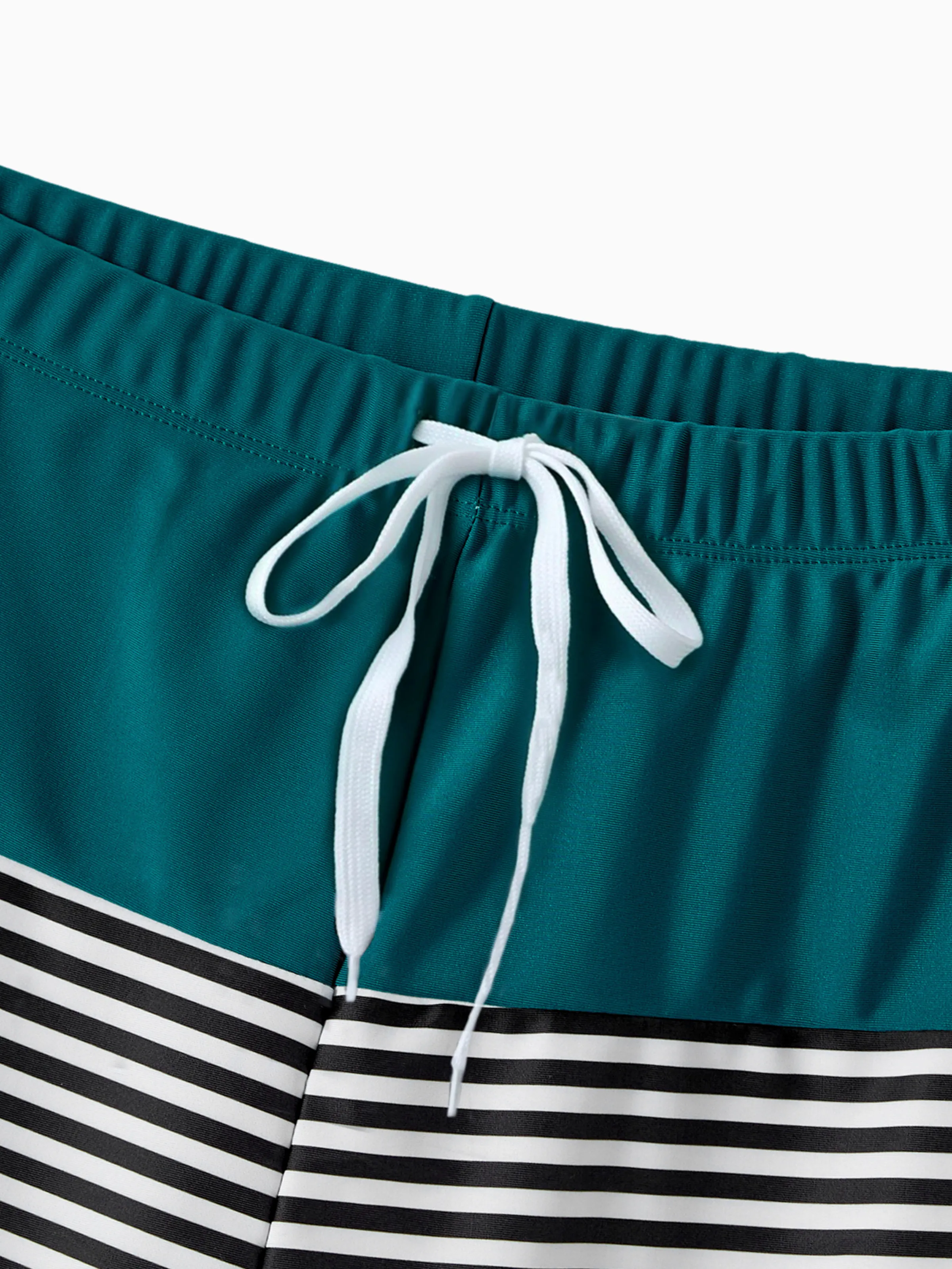 Family Matching Colorblock One Shoulder Cut Out One-piece Swimsuit and Striped Spliced Swim Trunks Shorts DeepTurquoise - Image 20