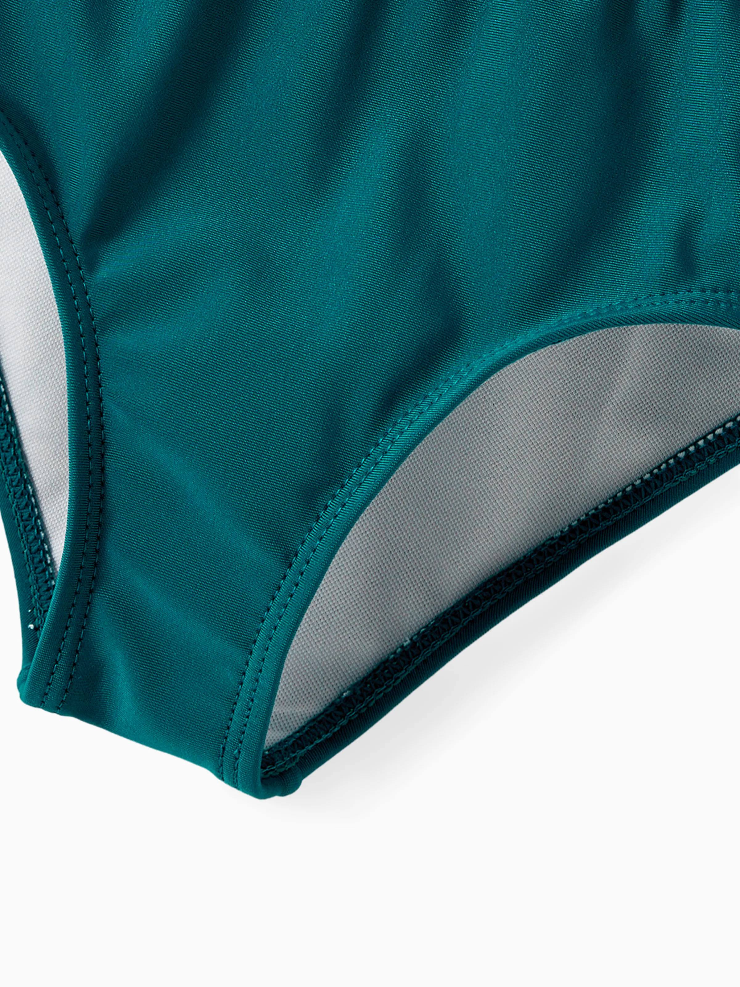 Family Matching Colorblock One Shoulder Cut Out One-piece Swimsuit and Striped Spliced Swim Trunks Shorts DeepTurquoise - Image 6