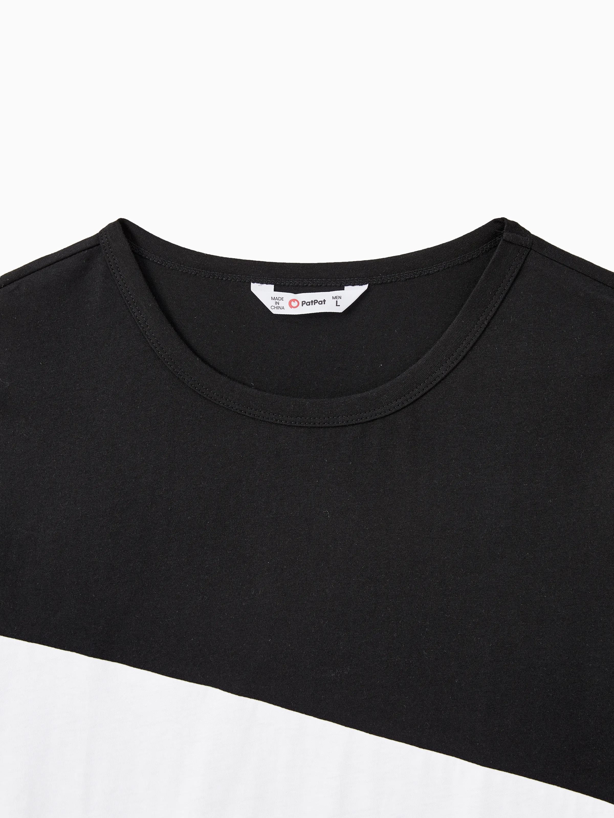 Family Matching Cross Back Floral Strap Dress and Colorblock Top Sets Black - Image 25