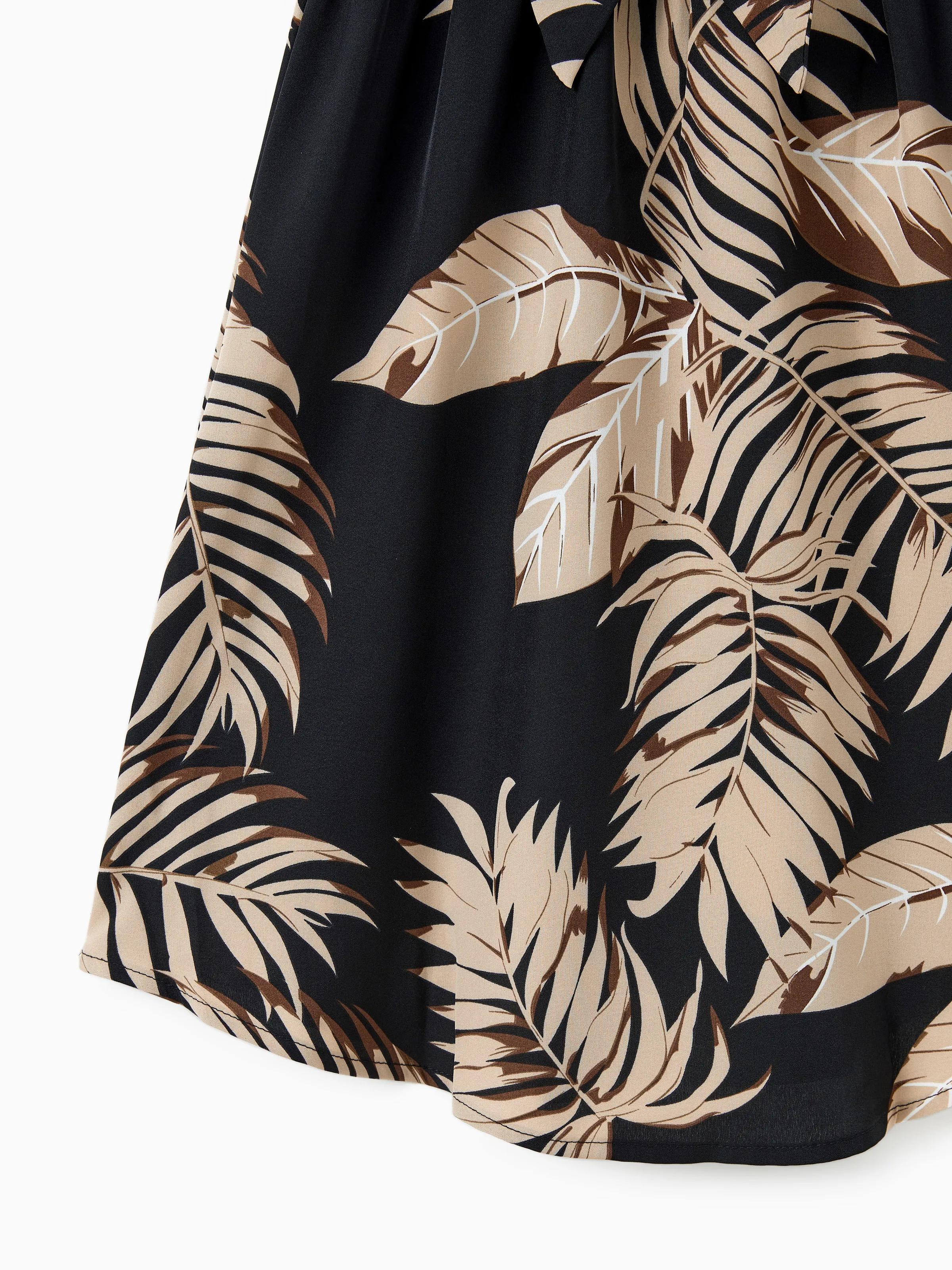 Family Matching Floral Print Belted Cami Dresses And Solid Short Sleeve Tops Sets Black - Image 12