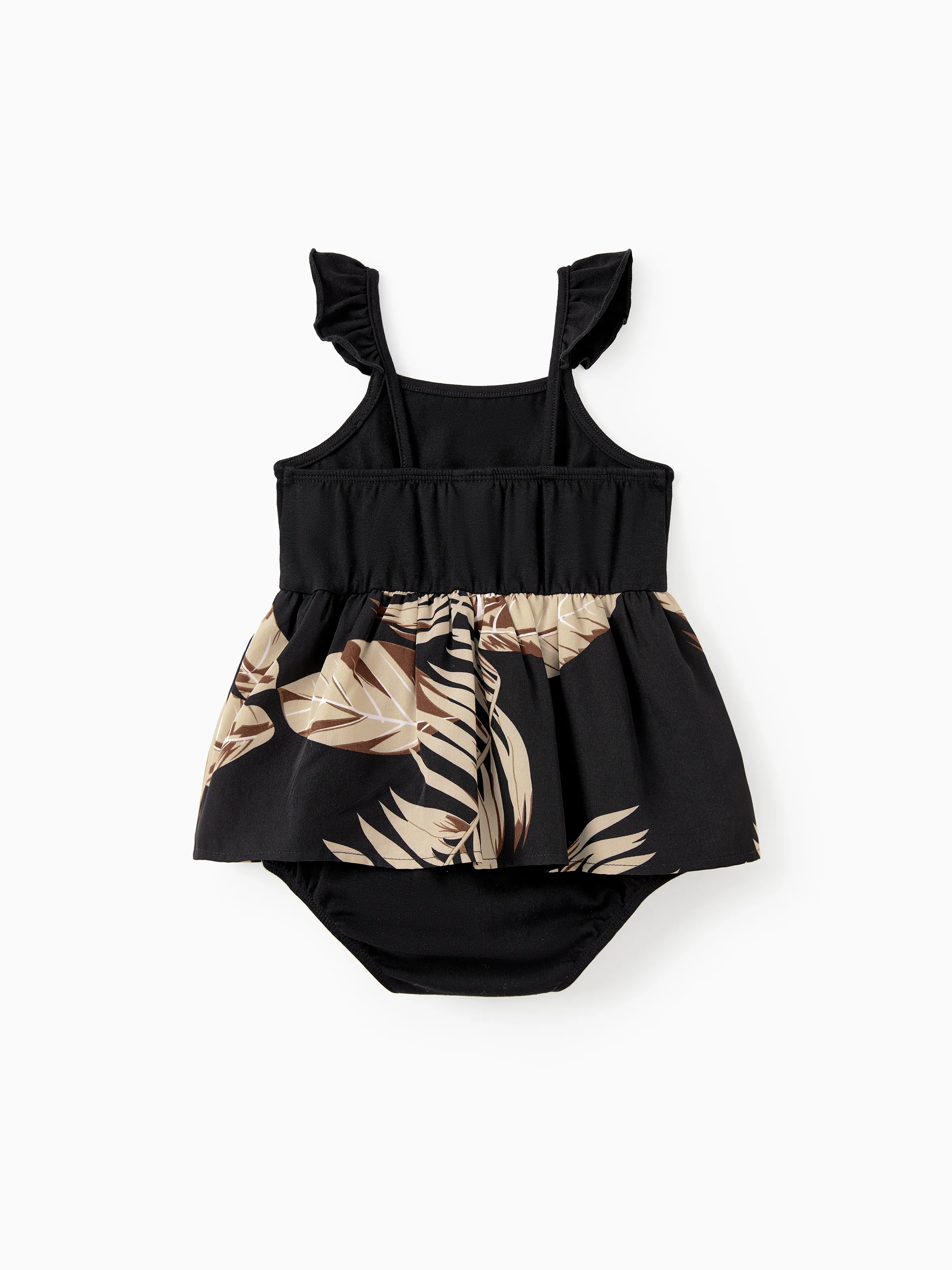 Family Matching Floral Print Belted Cami Dresses And Solid Short Sleeve Tops Sets Black - Image 14