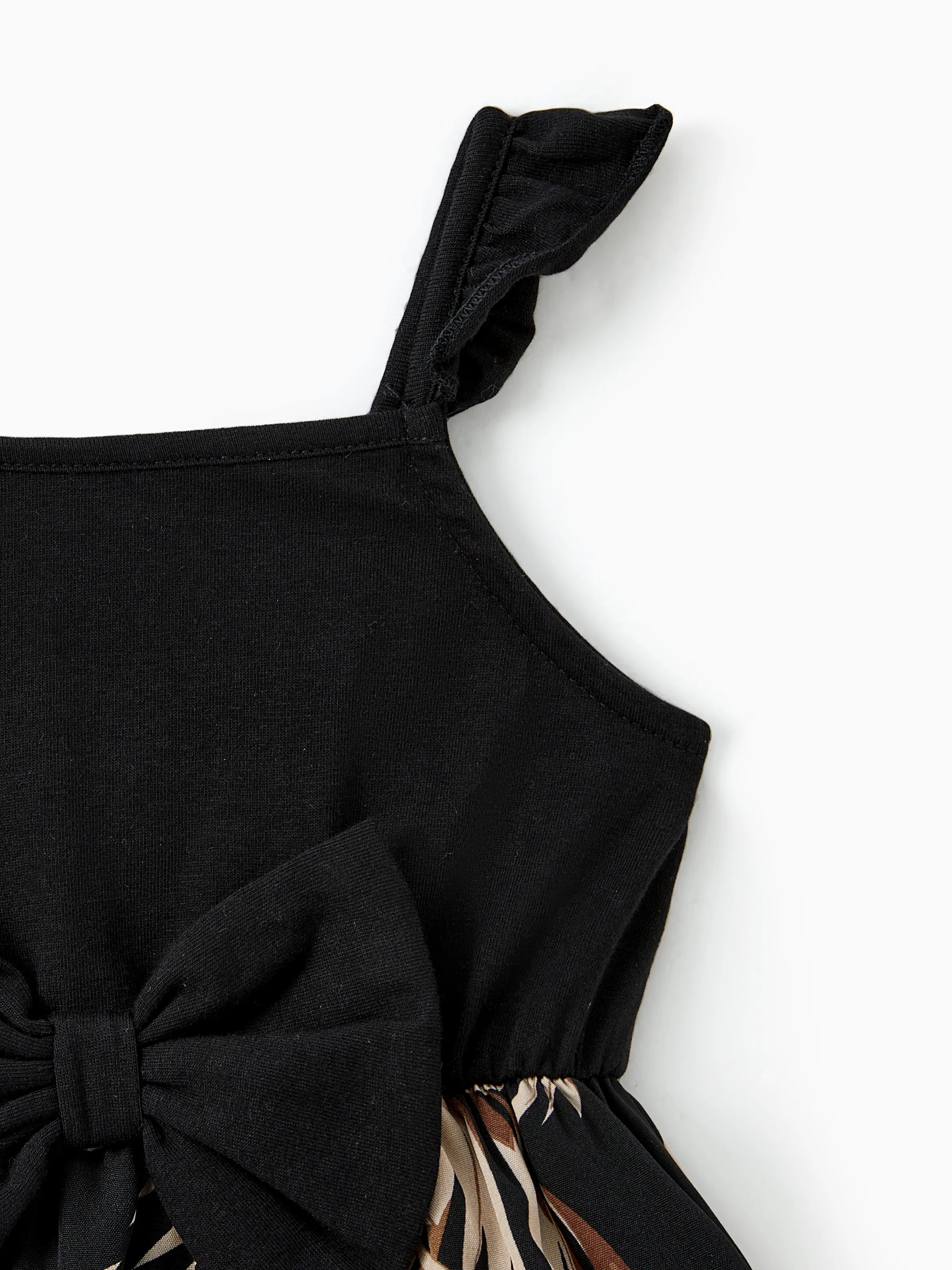 Family Matching Floral Print Belted Cami Dresses And Solid Short Sleeve Tops Sets Black - Image 16