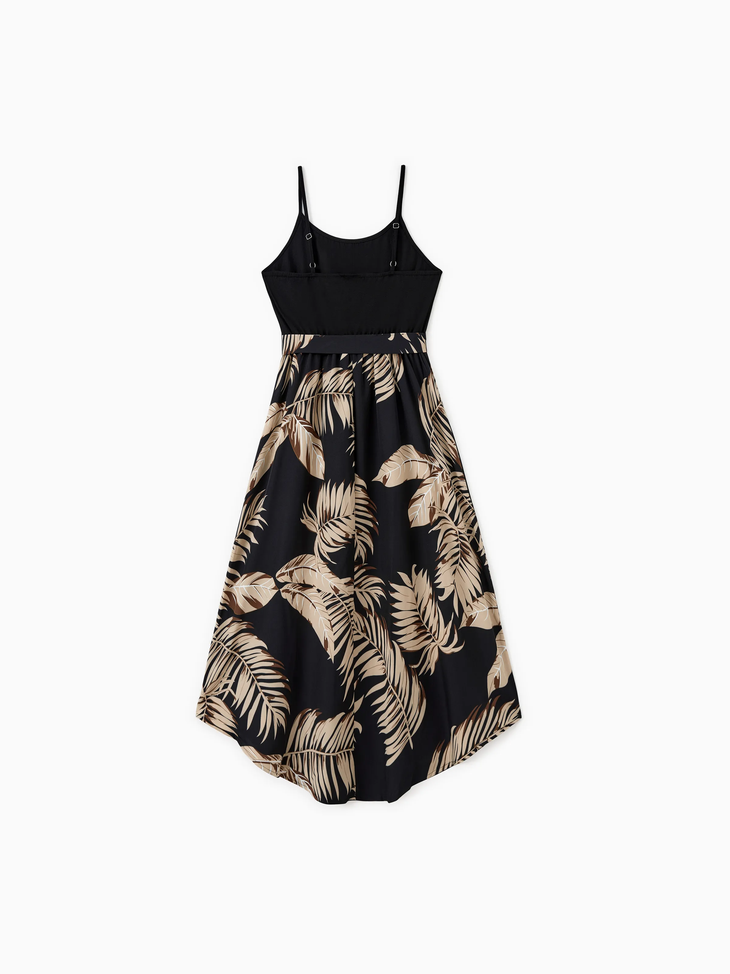 Family Matching Floral Print Belted Cami Dresses And Solid Short Sleeve Tops Sets Black - Image 3