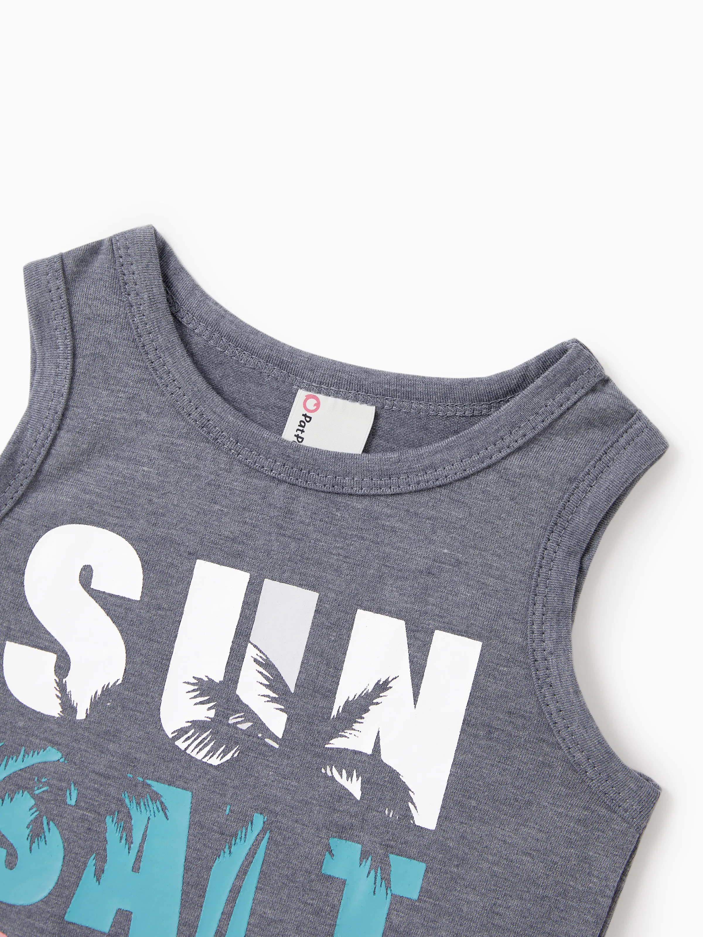 Family Matching Letter Print Sleeveless Tank Top or Tank Dress Set Grey - Image 14