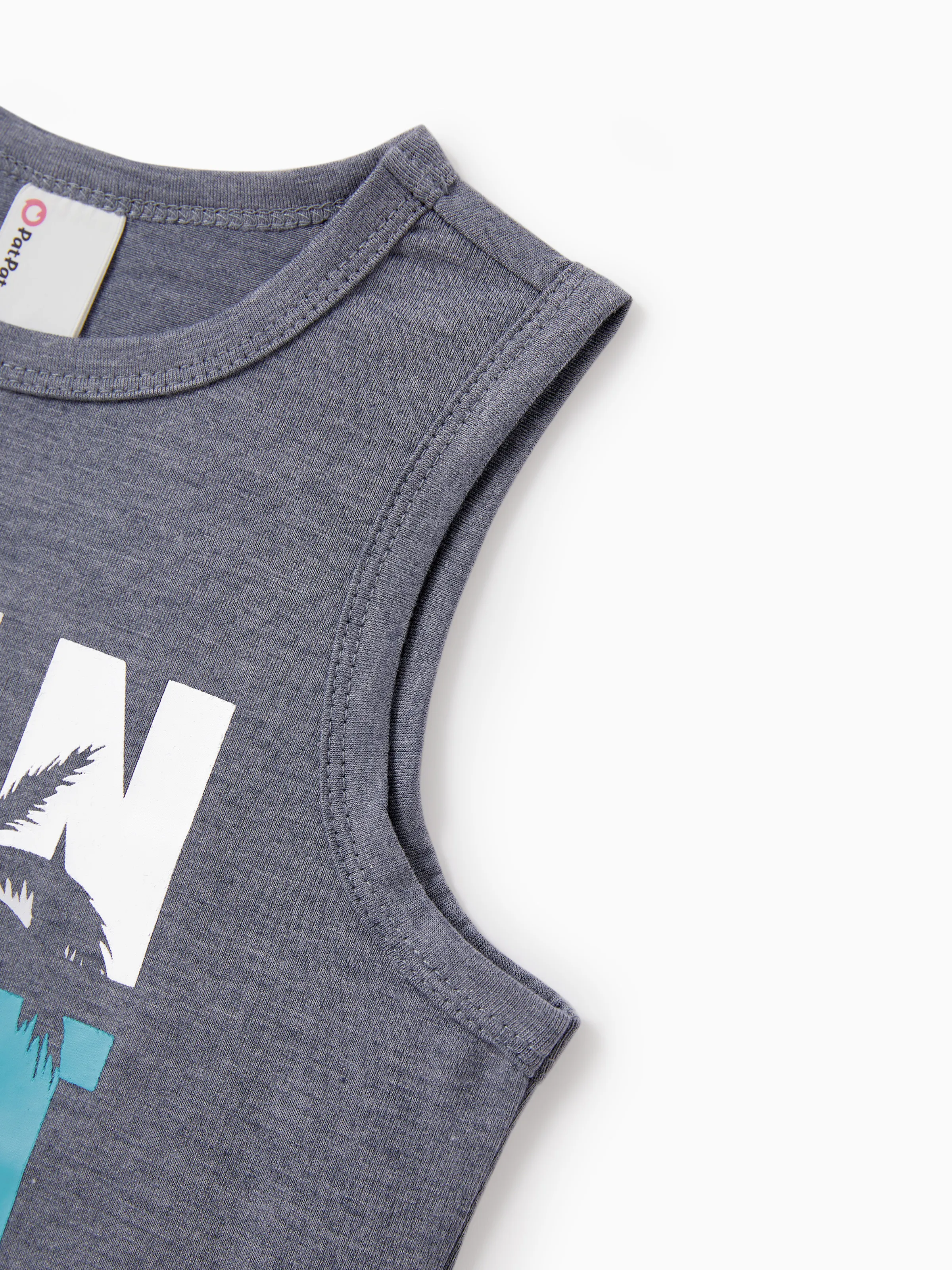 Family Matching Letter Print Sleeveless Tank Top or Tank Dress Set Grey - Image 20