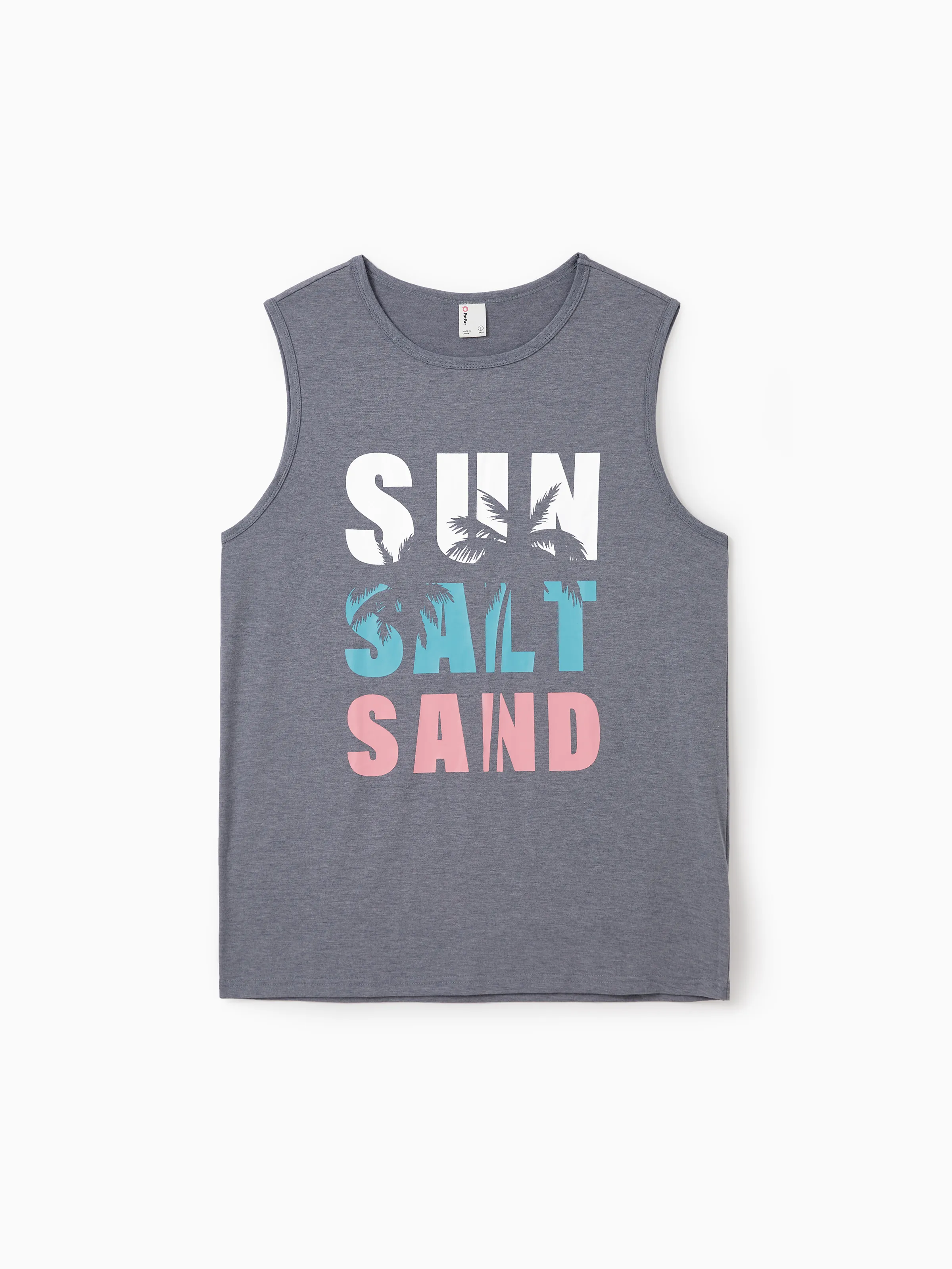 Family Matching Letter Print Sleeveless Tank Top or Tank Dress Set Grey - Image 22