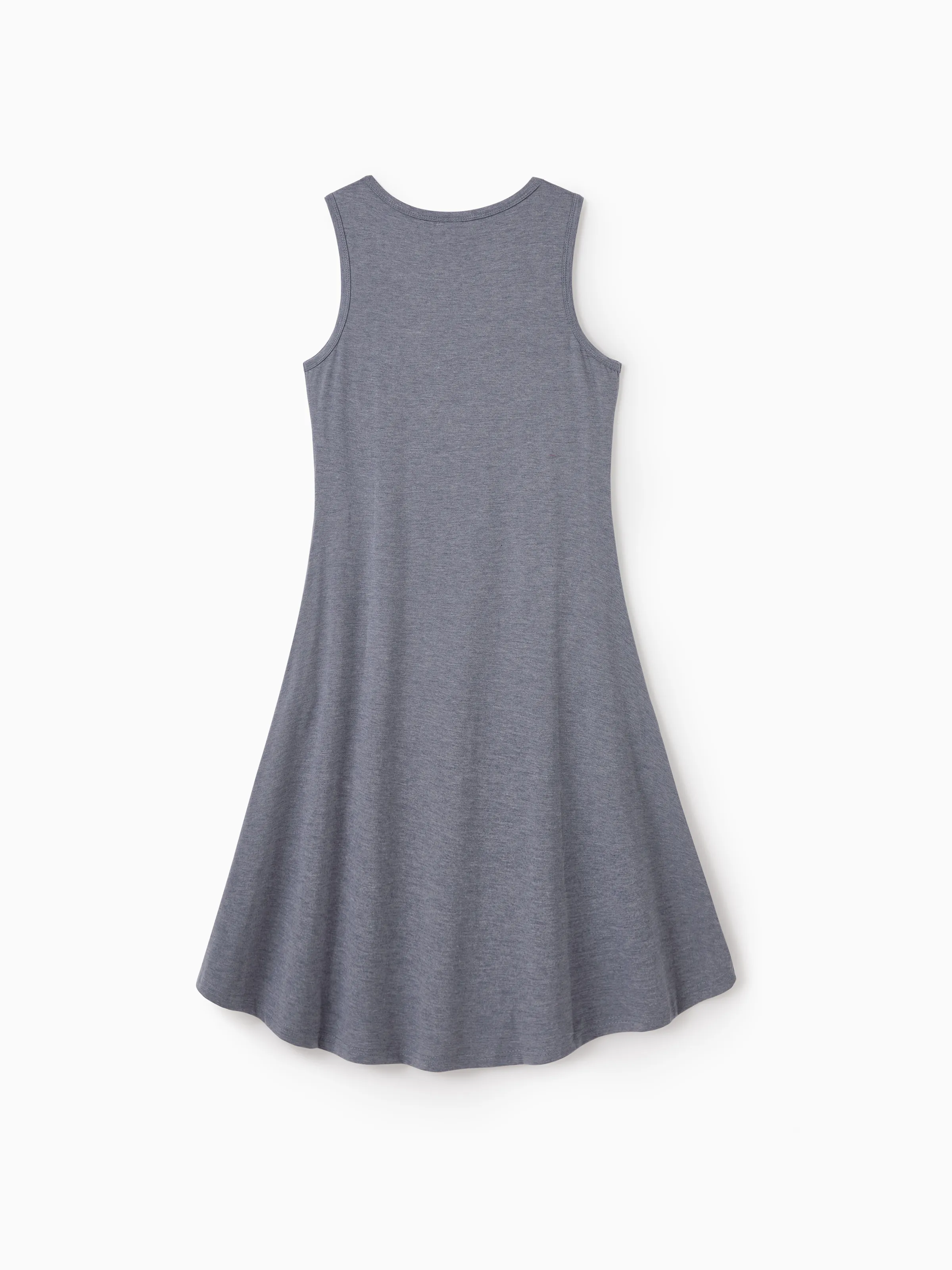 Family Matching Letter Print Sleeveless Tank Top or Tank Dress Set Grey - Image 3