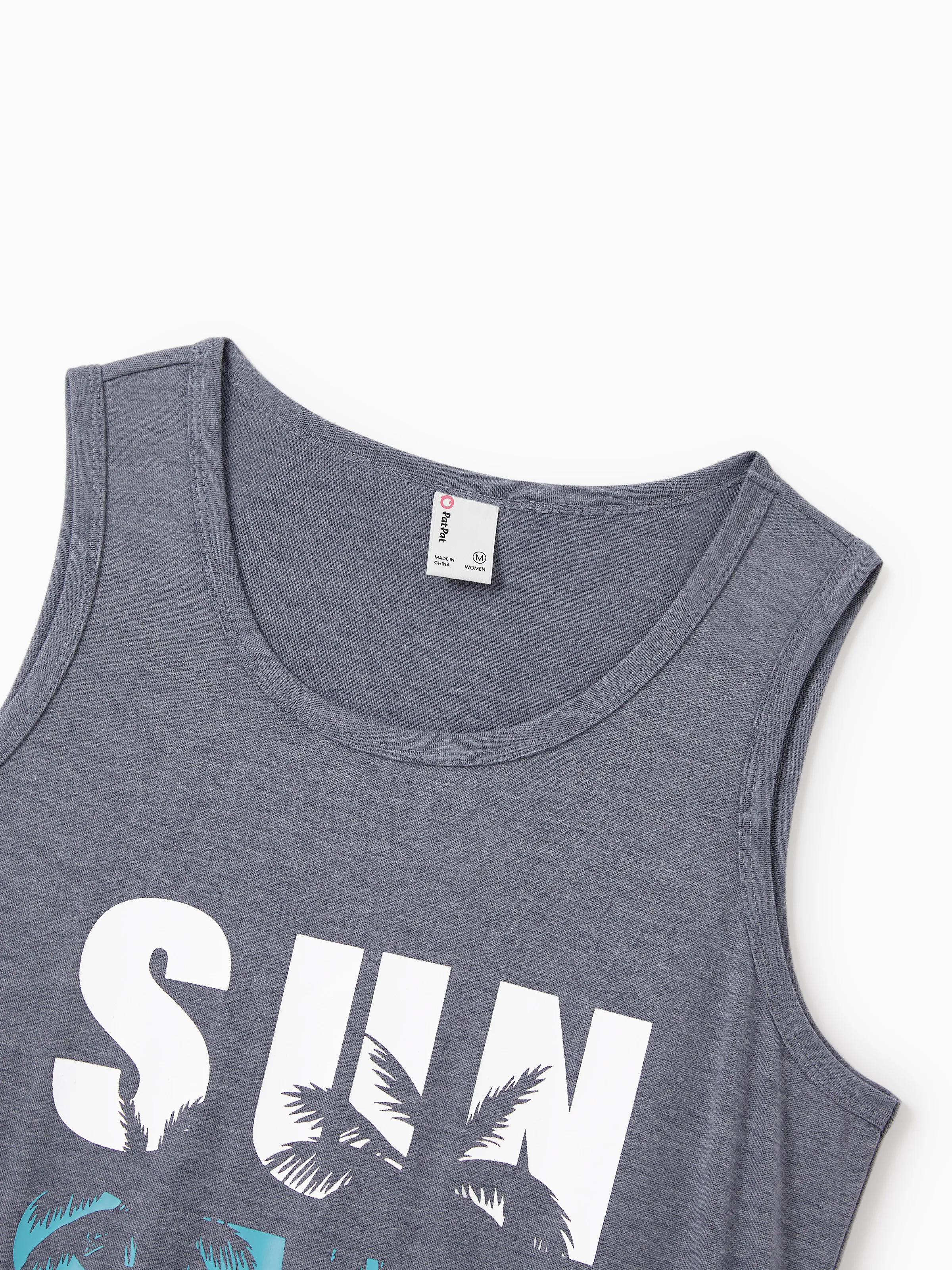 Family Matching Letter Print Sleeveless Tank Top or Tank Dress Set Grey - Image 5