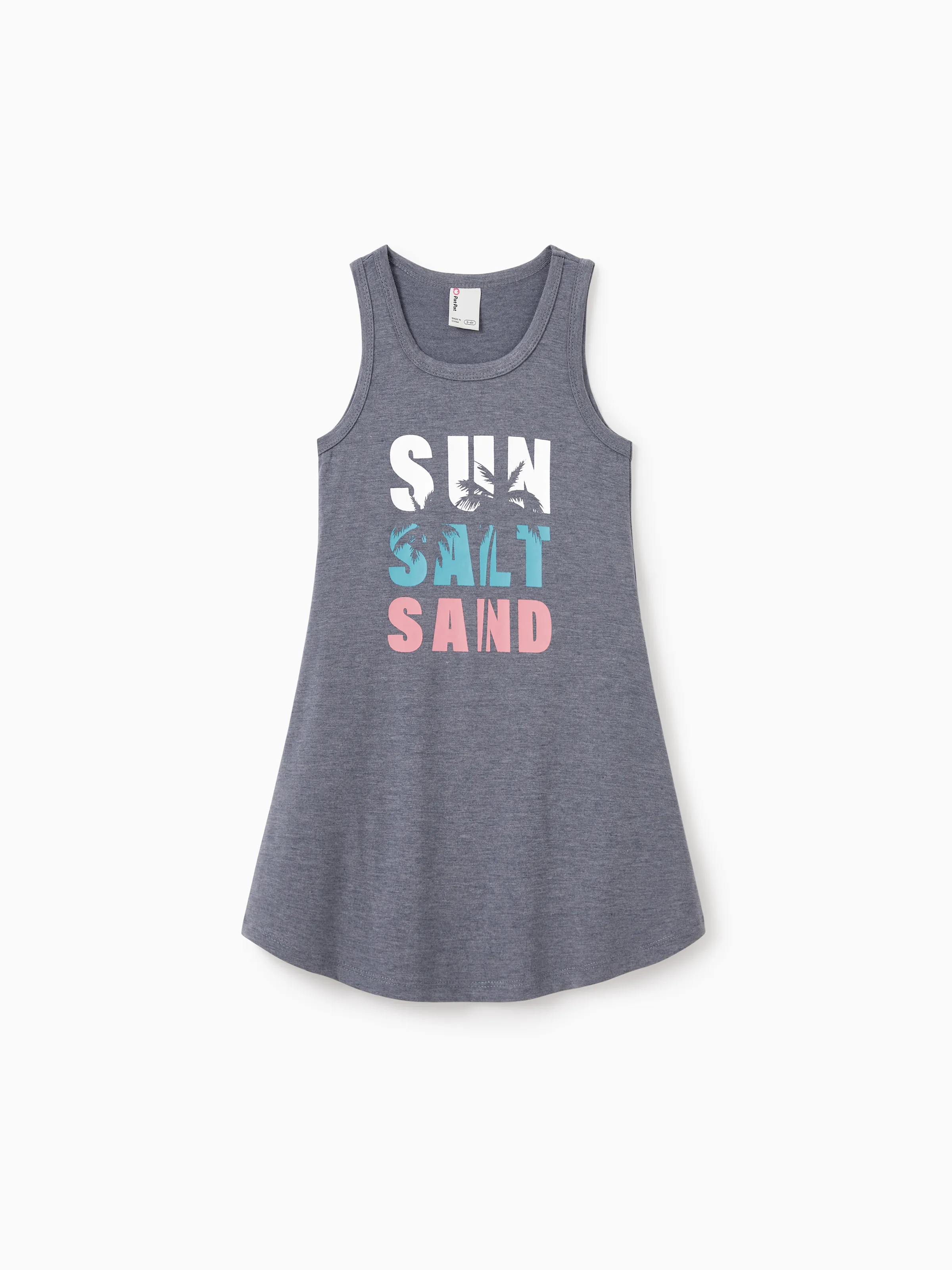 Family Matching Letter Print Sleeveless Tank Top or Tank Dress Set Grey - Image 7