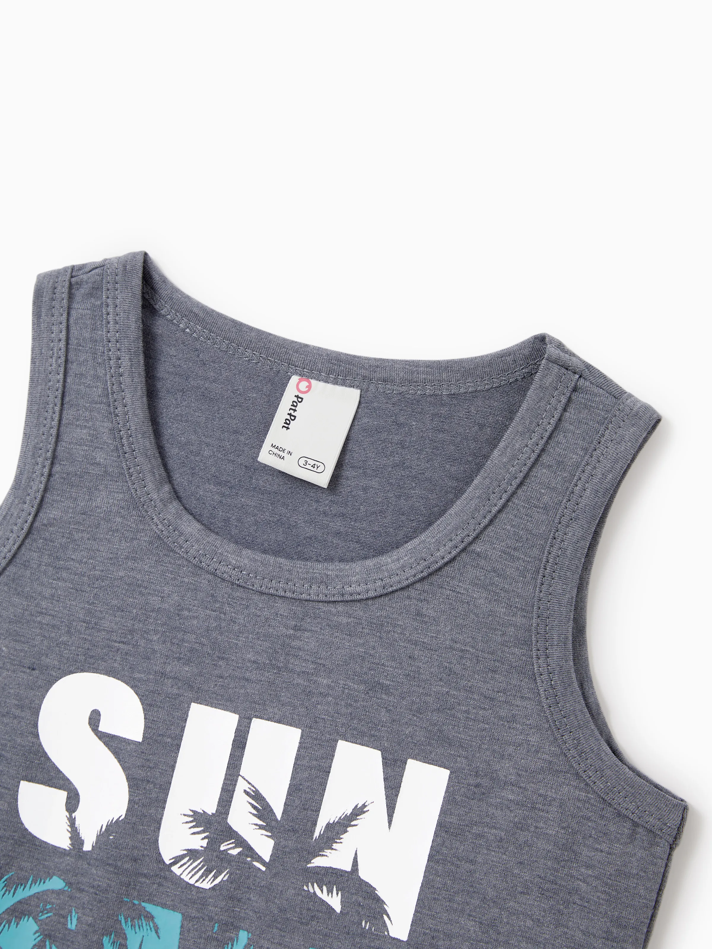 Family Matching Letter Print Sleeveless Tank Top or Tank Dress Set Grey - Image 9