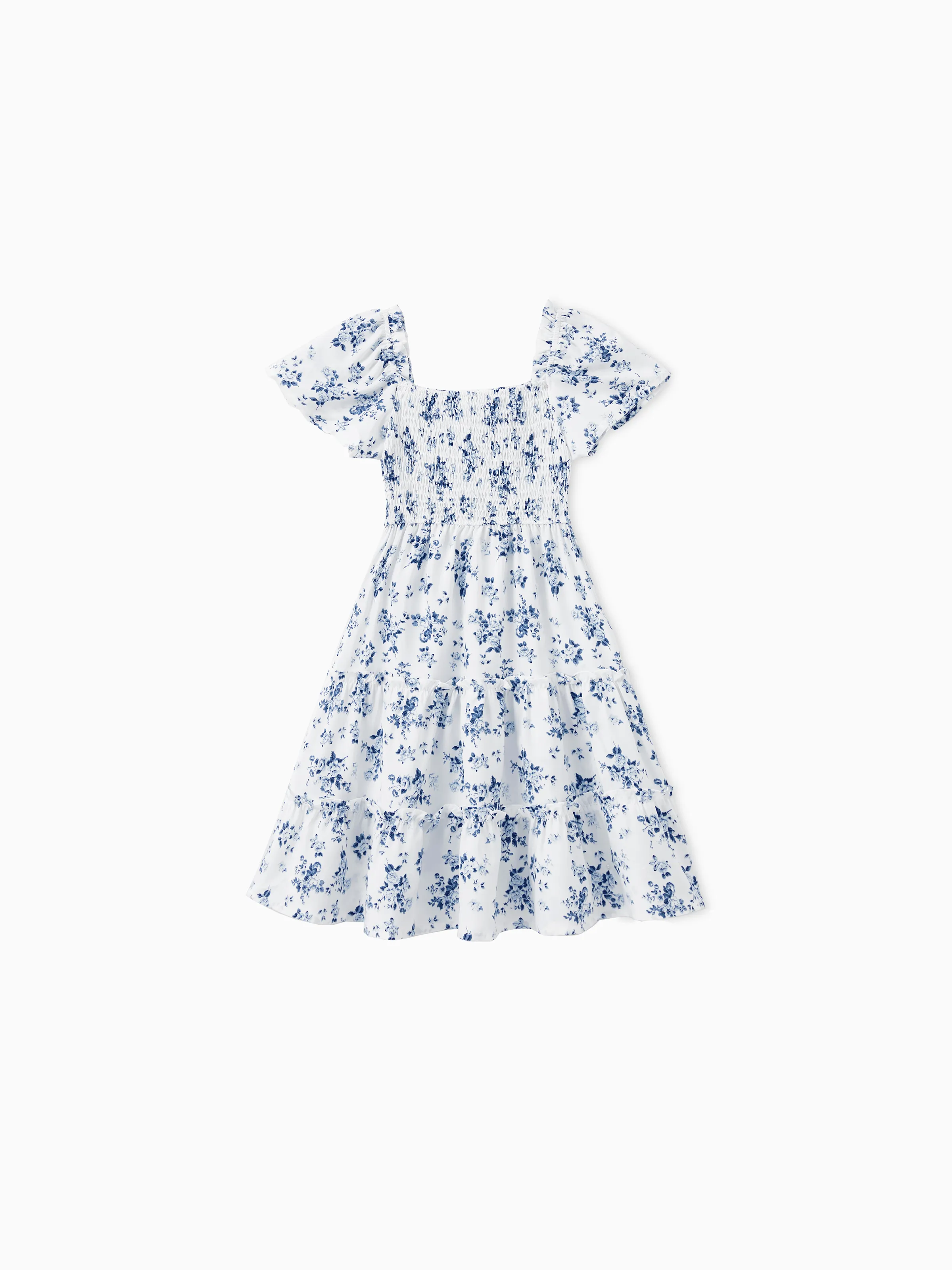 Family Matching Outfit: Floral Smocking Casual Suit BLUEWHITE - Image 10