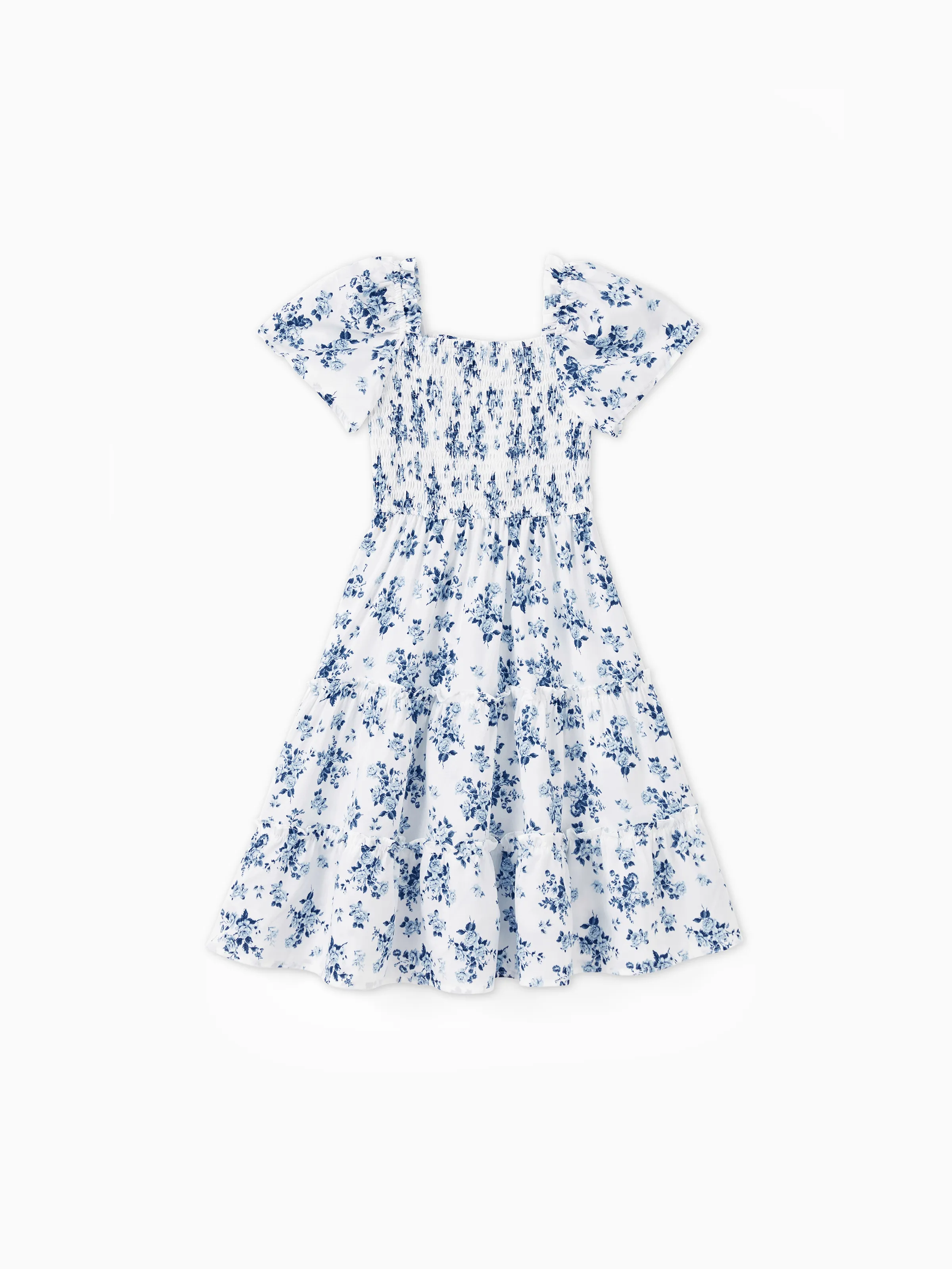Family Matching Outfit: Floral Smocking Casual Suit BLUEWHITE - Image 11