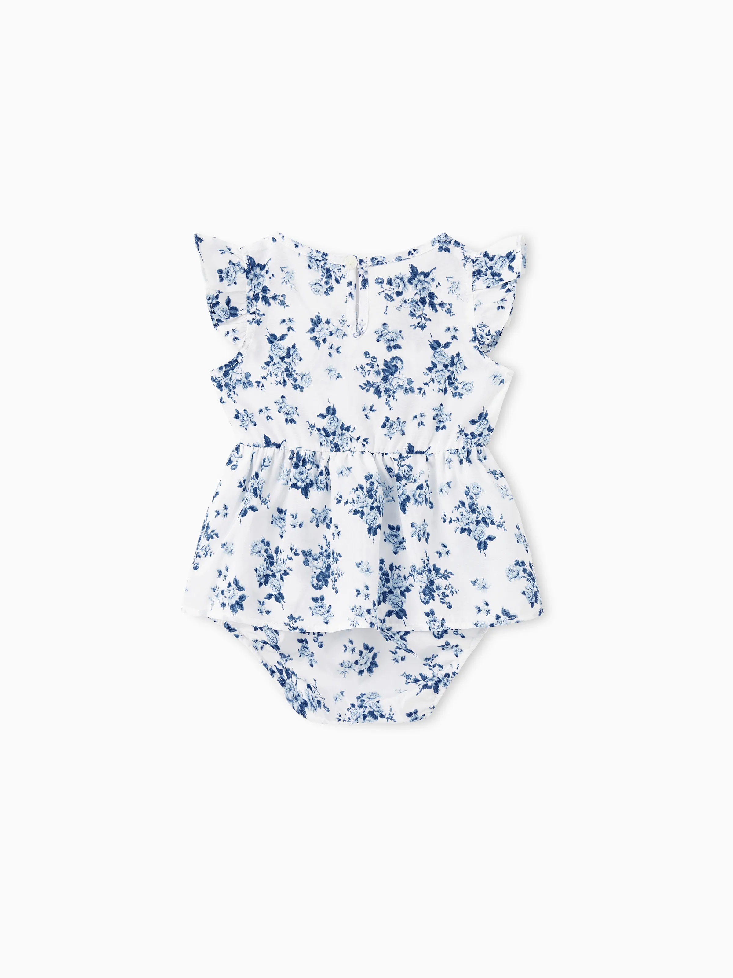 Family Matching Outfit: Floral Smocking Casual Suit BLUEWHITE - Image 14