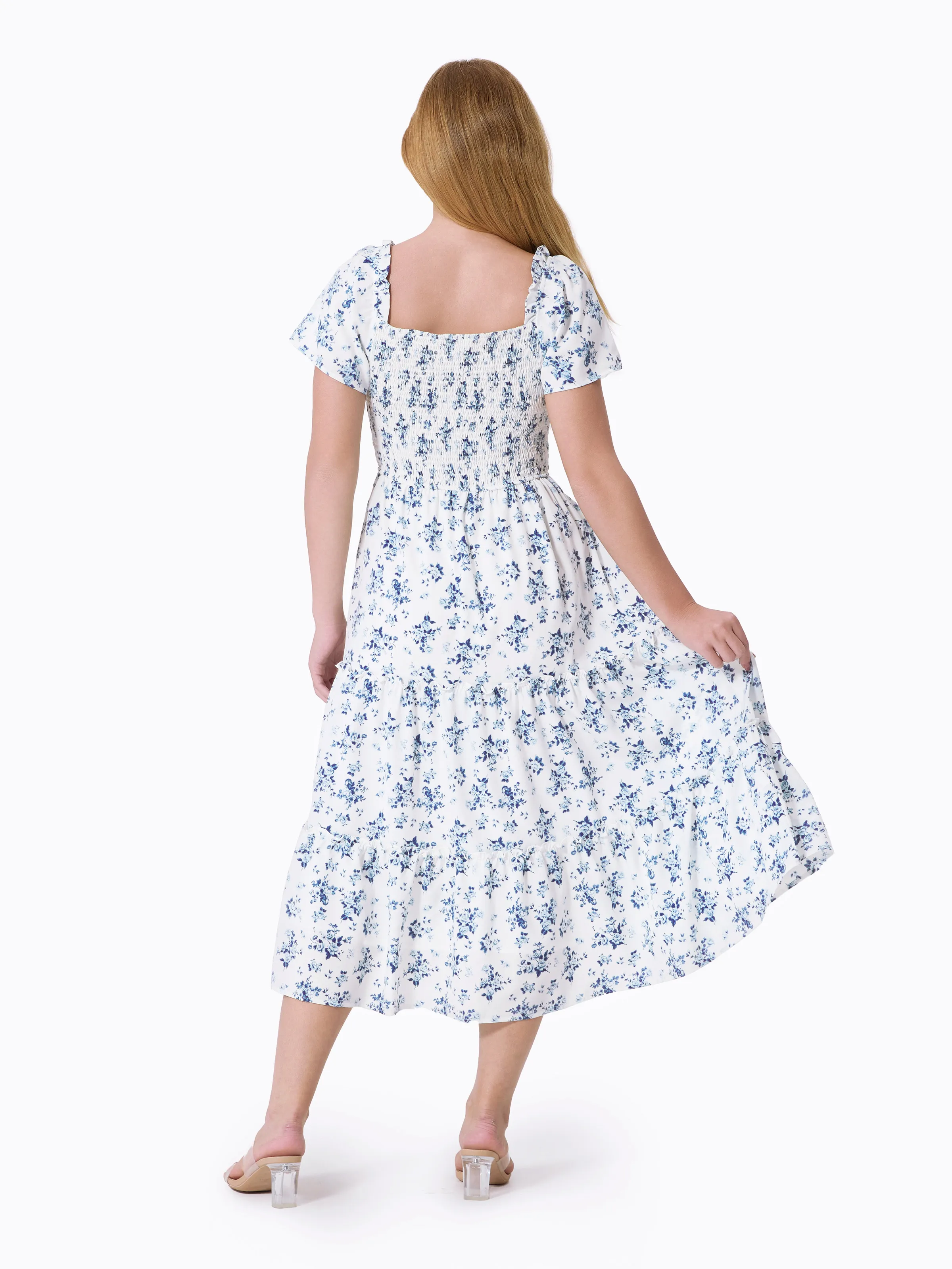 Family Matching Outfit: Floral Smocking Casual Suit BLUEWHITE - Image 3