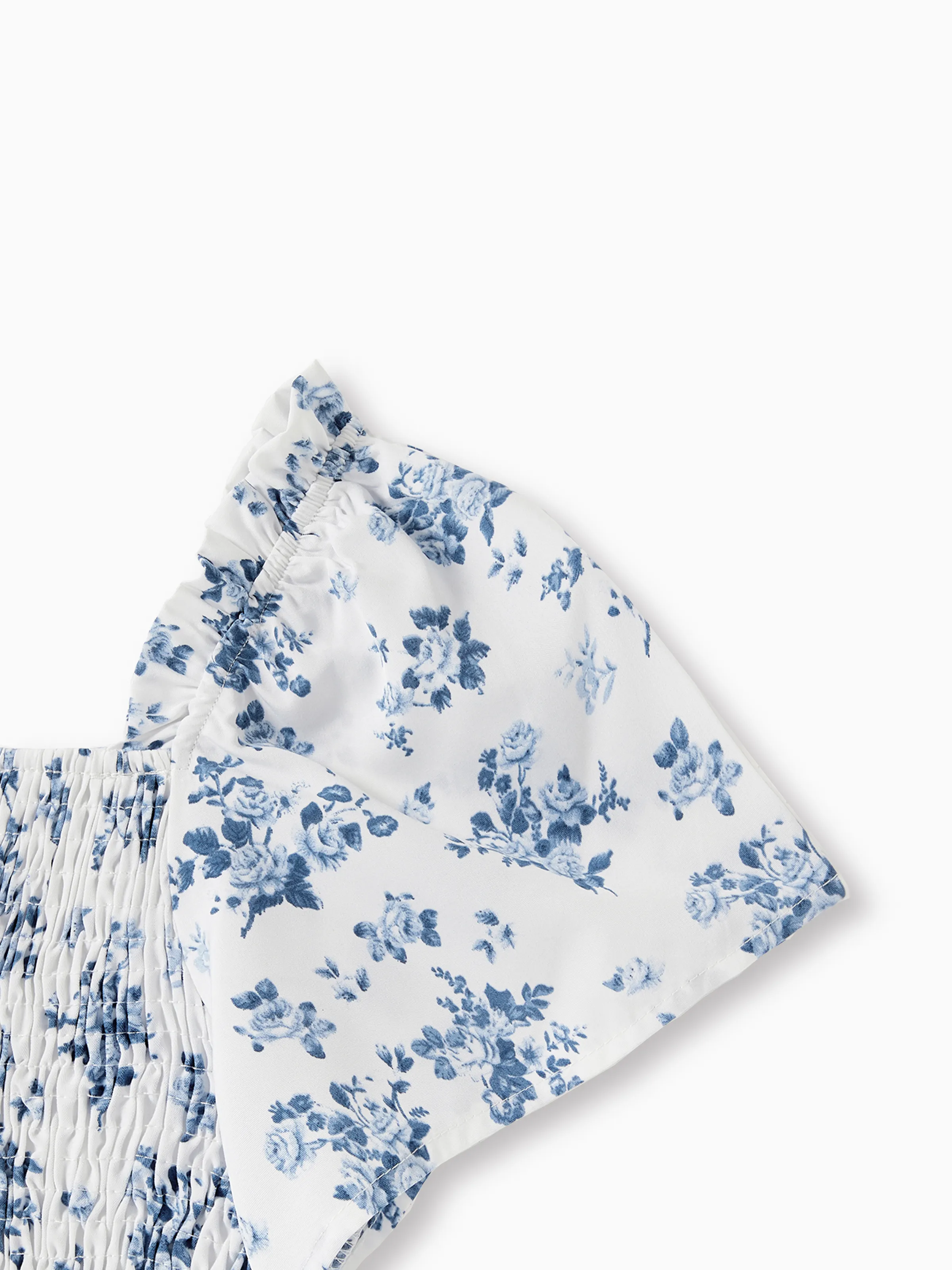 Family Matching Outfit: Floral Smocking Casual Suit BLUEWHITE - Image 5