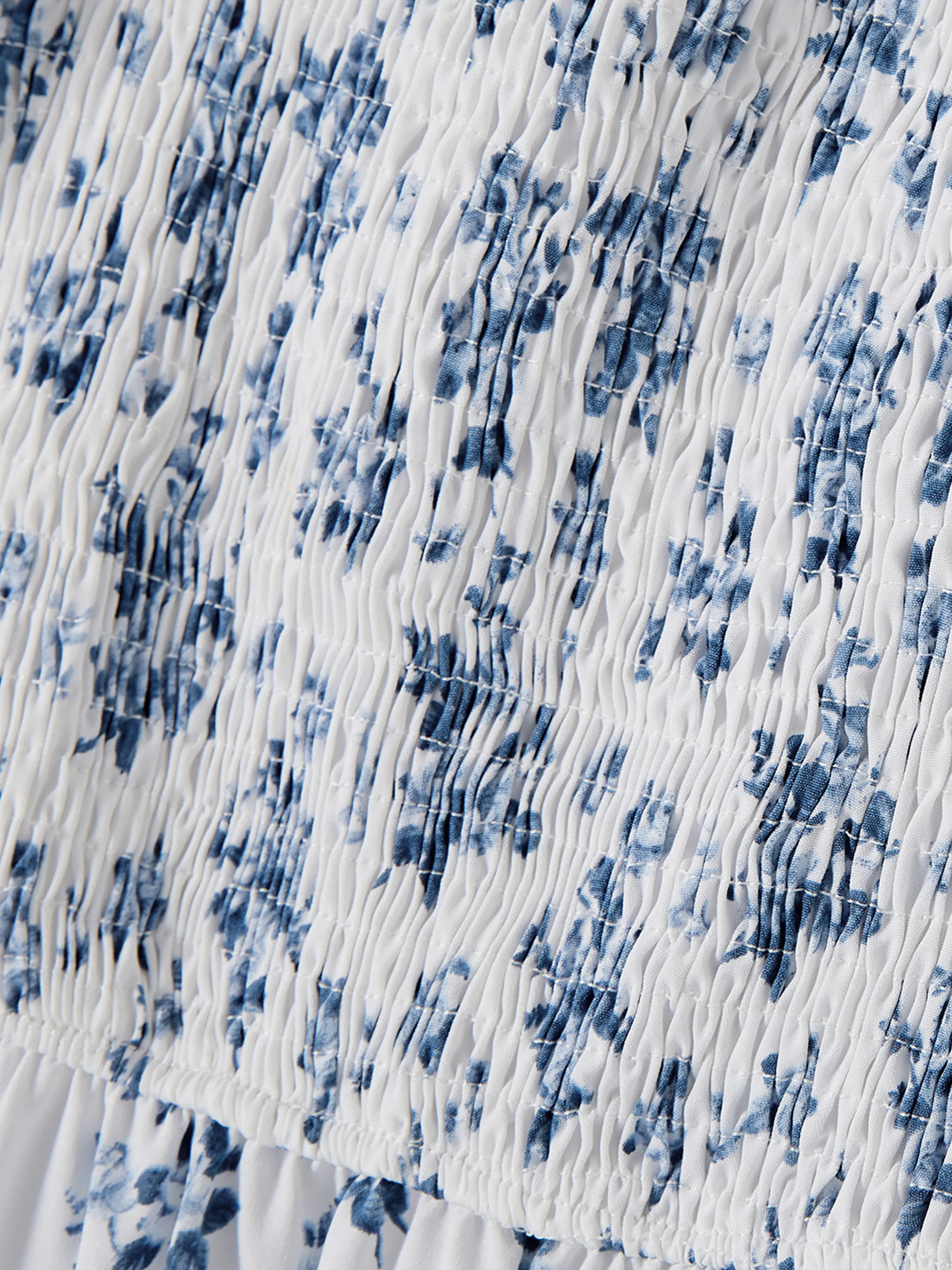 Family Matching Outfit: Floral Smocking Casual Suit BLUEWHITE - Image 6