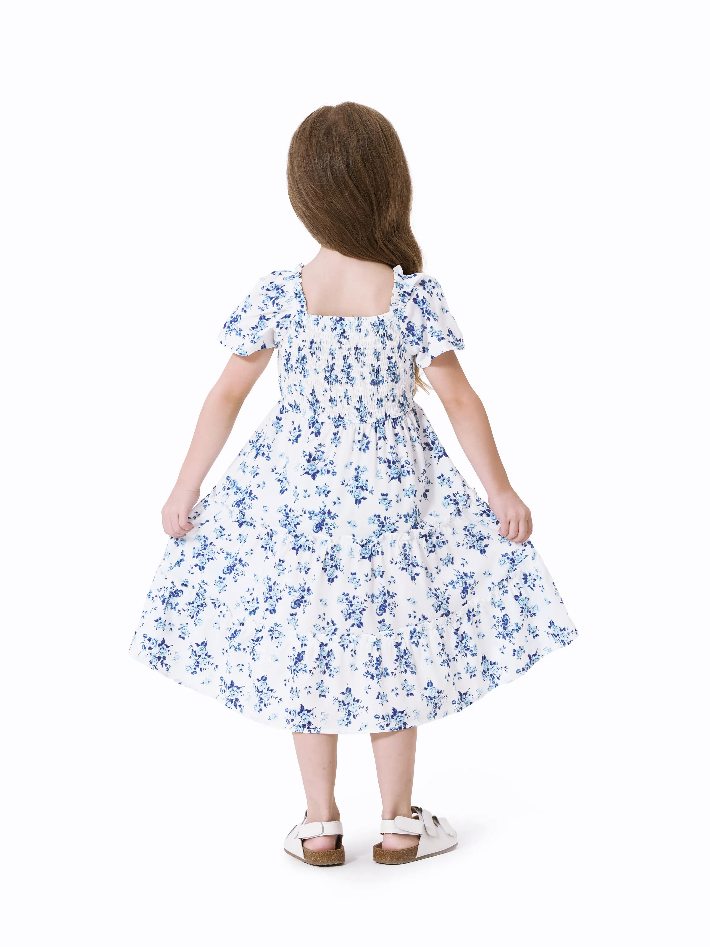 Family Matching Outfit: Floral Smocking Casual Suit BLUEWHITE - Image 9
