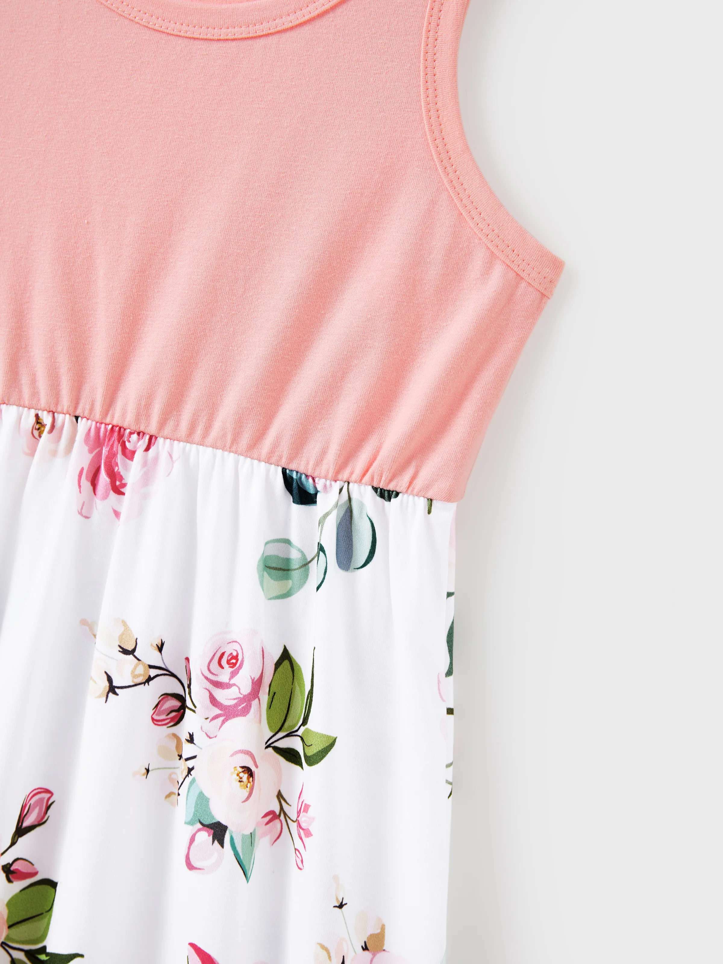 Family Matching Pink Sleeveless Splicing Floral Print Midi Dresses and Colorblock Short-sleeve Polo Shirts Sets Pink - Image 10